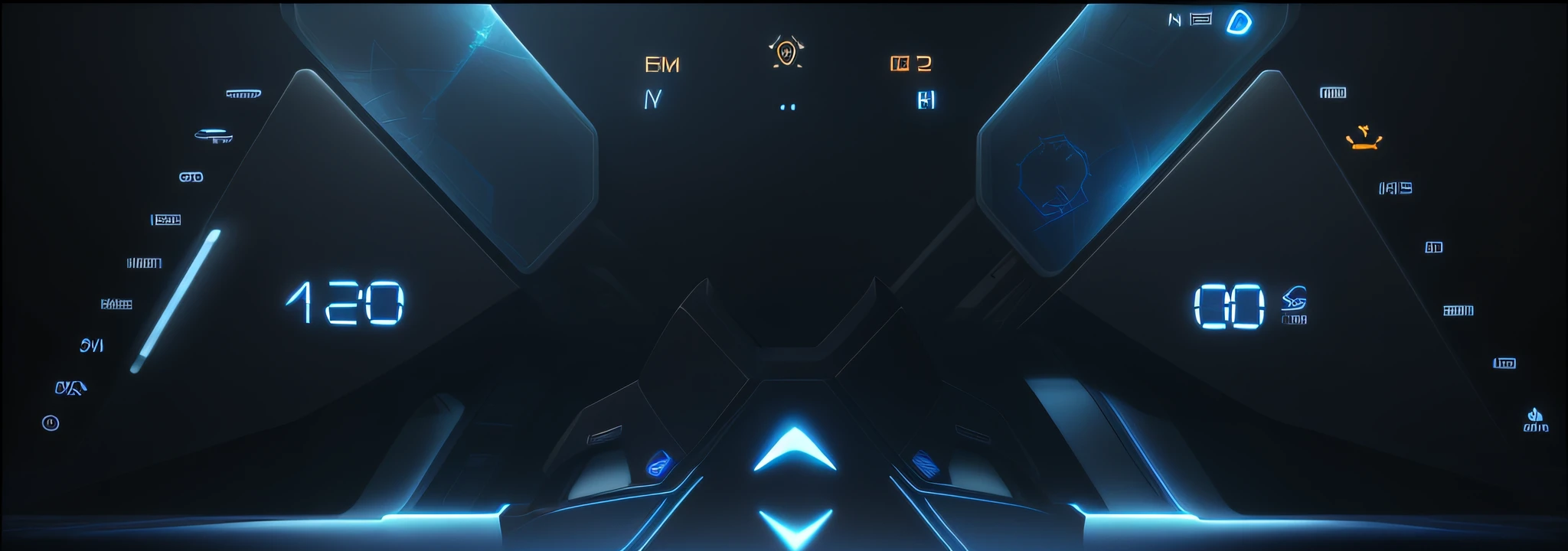 Close-up of clock with dark background and blue light, ecosystem, cool dynamic lighting, eco, environment concept, game hud, Cool background, abstract environment, Aerogel iOS UI concept, black oled background, loading screen, decor, tron legacy setting, video still, led display, Minimalist environment, LED display, 2030, etc