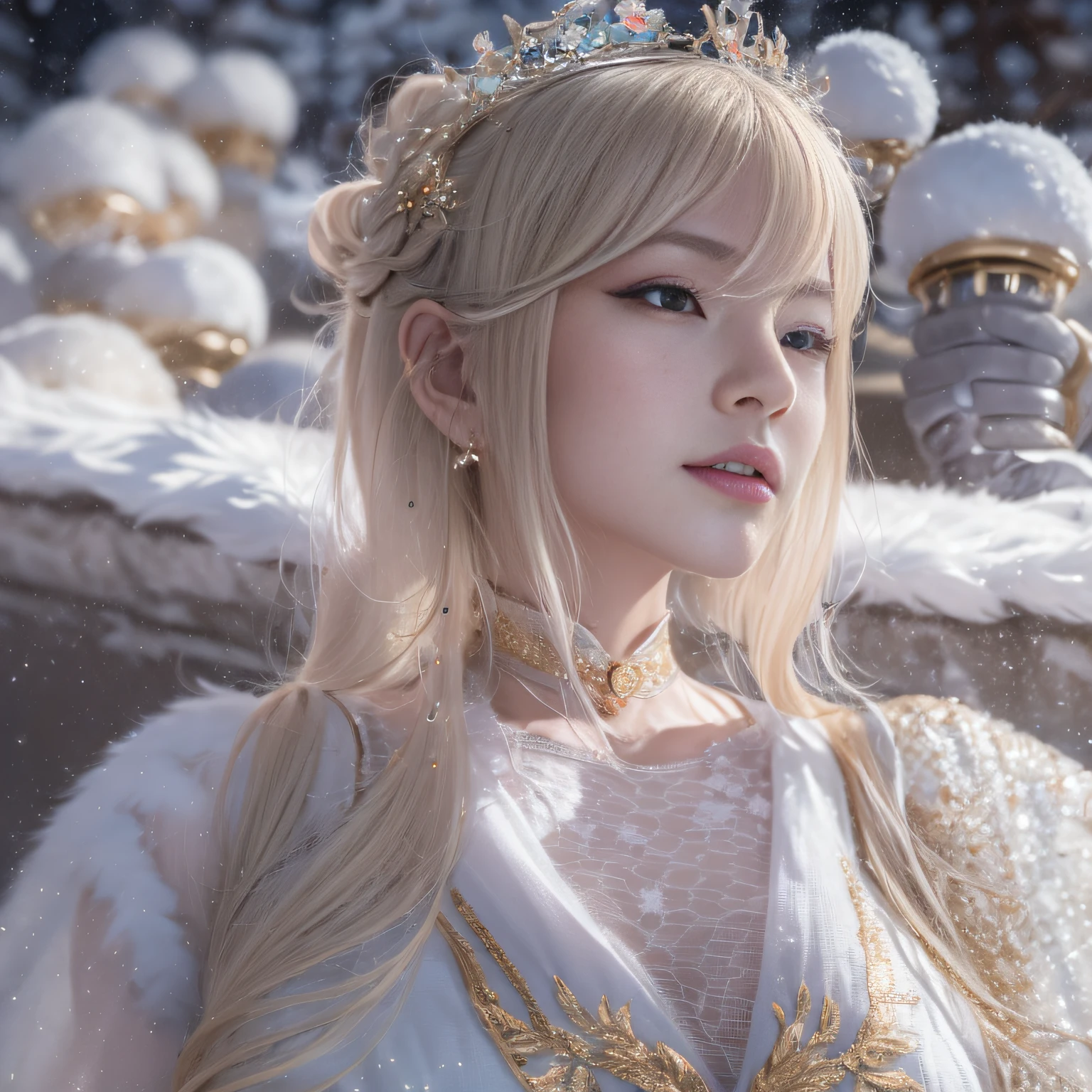16k（tmasterpiece，k hd，hyper HD，16k）short detailed hair，Vintage train sleeper area，Snow Circle Girl ，Two Golden Dragon Protectors （realisticlying：1.4），Python robe，Purple-pink tiara，Snowflakes fluttering，The background is pure， A high resolution， the detail， RAW photogr， Sharp Re， Nikon D850 Film Stock Photo by Jefferies Lee 4 Kodak Portra 400 Camera F1.6 shots, Rich colors, ultra-realistic vivid textures, Dramatic lighting, Unreal Engine Art Station Trend, cinestir 800，