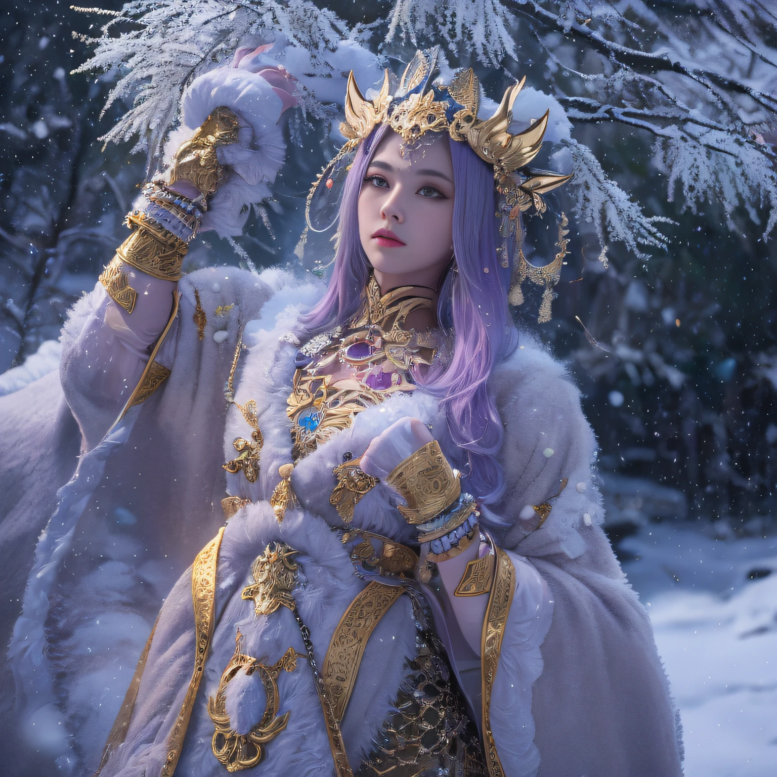 16k(tmasterpiece,k hd,hyper HD,16k)short detailed hair,Vintage train sleeper area,Snow circle macho ,Two Golden Dragon Protectors (realisticlying:1.4),Python robe,Purple apron,Snowflakes fluttering,The background is pure, A high resolution, the detail, RAW photogr, Sharp Re, Nikon D850 Film Stock Photo by Jefferies Lee 4 Kodak Portra 400 Camera F1.6 shots, Rich colors, ultra-realistic vivid textures, Dramatic lighting, Unreal Engine Art Station Trend, cinestir 800,