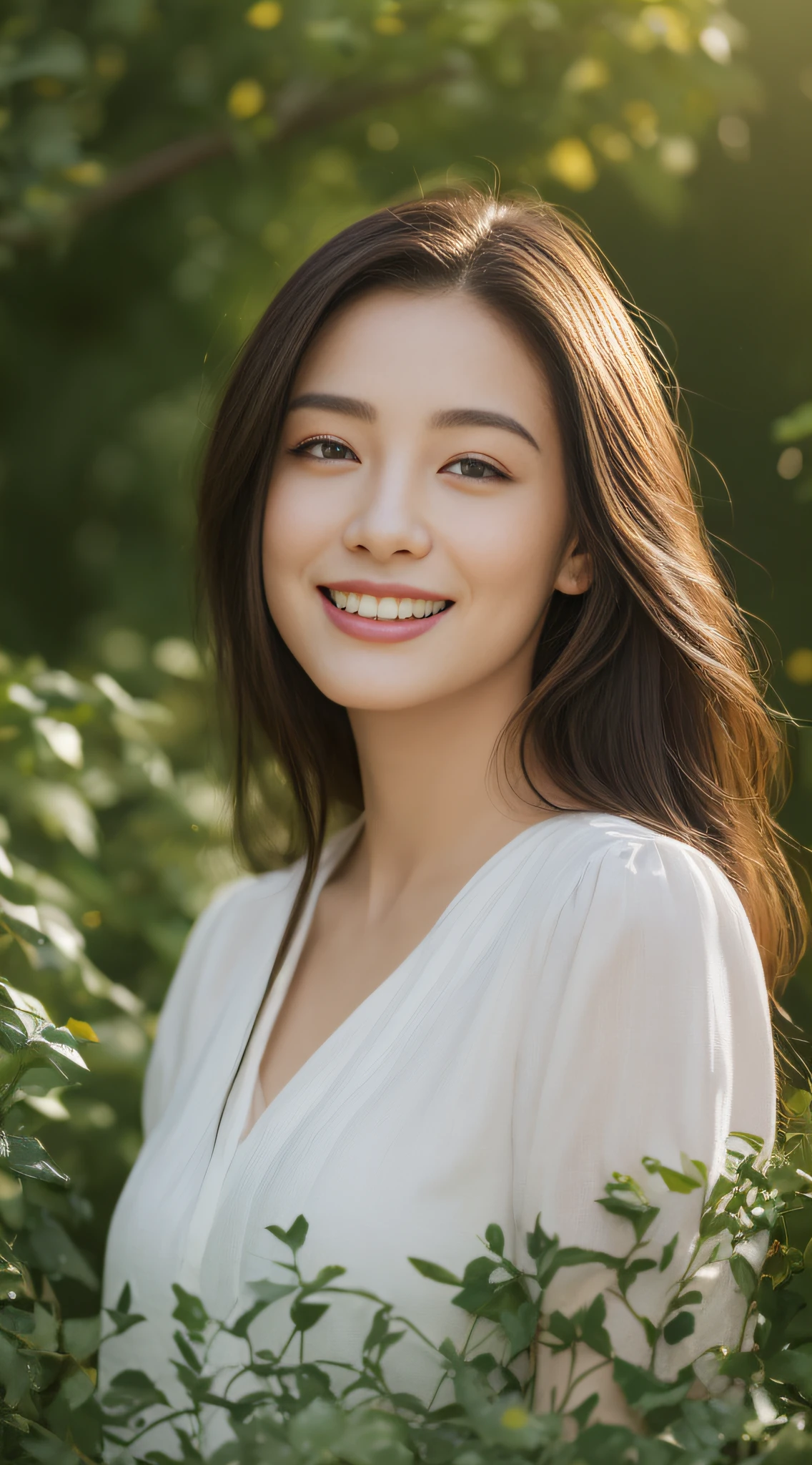 ((top-quality、8K、​masterpiece:1.3))、sharp:1.2、Perfect Body Beauty:1.4、Slim abs:1.2、Big、Beautiful face、A smile、((college aged:1.3))、(Rose garden background:1.2)、Straight hair、Highly detailed facial and skin texture、A detailed eye、Aspect of looking at the camera、portlate