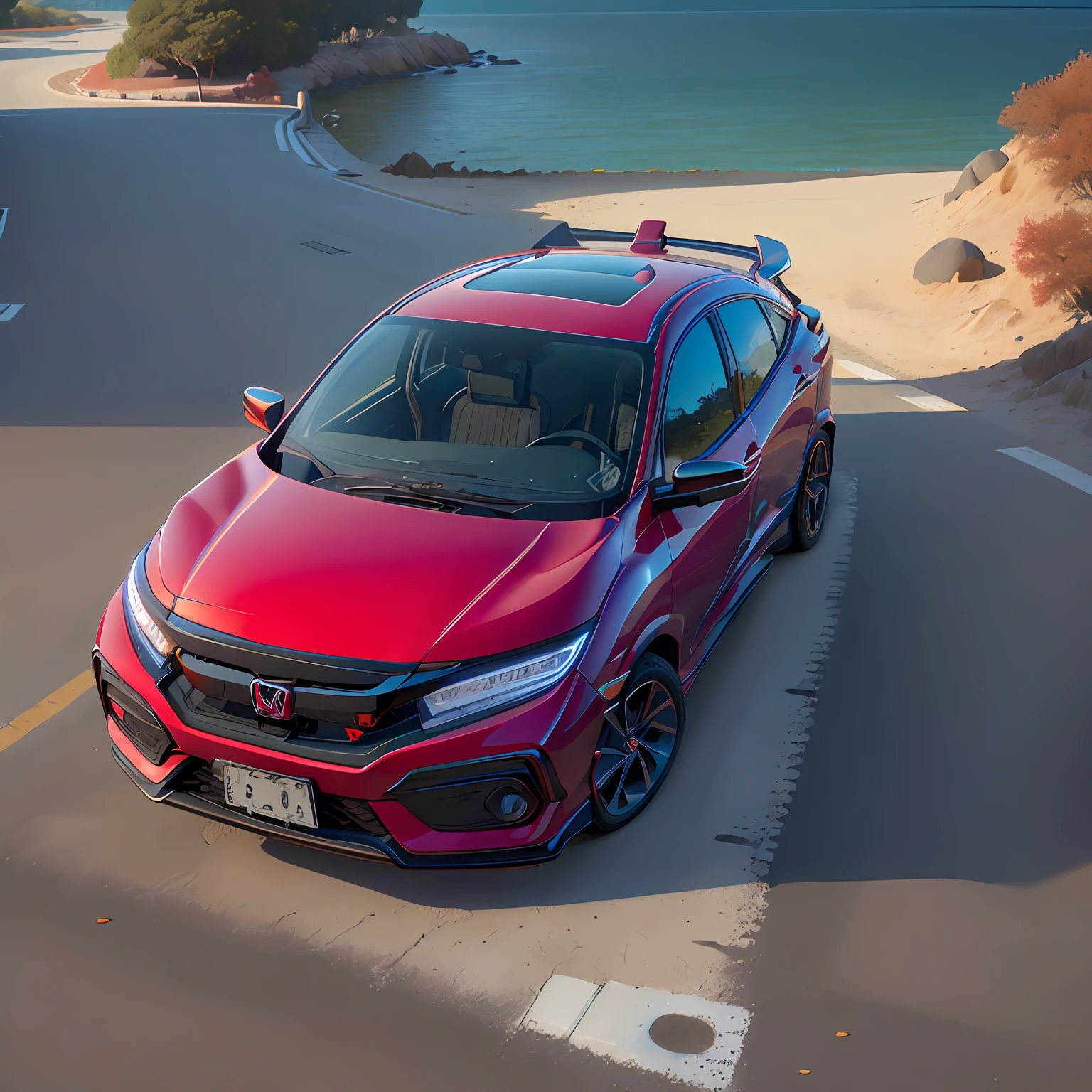 ( HONDA CIVIC o ano 2023),rodas pretas,(total view) ,Cores 64 k, (VERMELHO)),4D ,rota 66