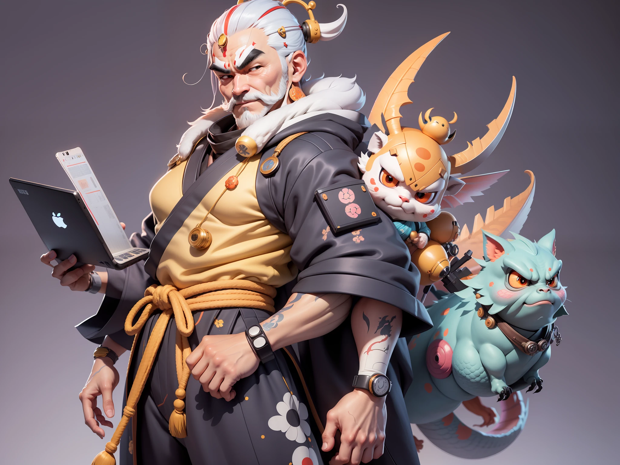 (Daisaku),(Need),(Super meticulous),(full bodyesbian:1.2),Japanese ukiyo-e girl，japanese geisha，Beautiful，Oriental dragon，Aeolian Thor，Raised sexy，爆乳，Oriental face，TV Anchor，Bust portrait illustration，Alone，In black suit，a blue tie，The face is slightly chubby，The face was clean，without a beard，Black super short hair，Black eyes，Smile confidently，3C computer sub-products，iPad， iphone，Digital painting，3D character design by Mark Clairen and Pixar and Hayao Miyazaki and Akira Toriyama，The illustration is a high-definition illustration in 4K resolution，With very detailed facial features and cartoon-style visuals。