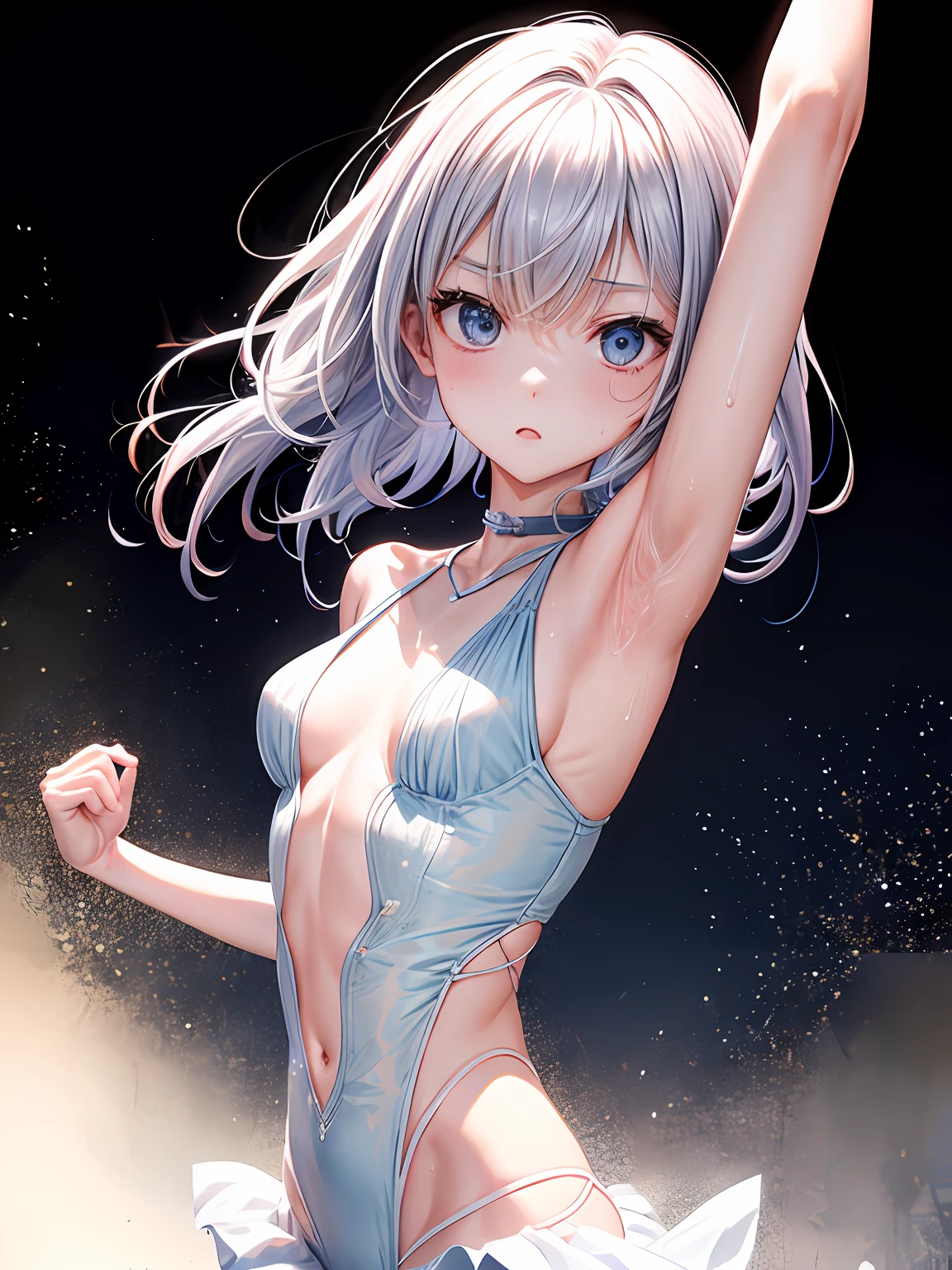 girl with、lighting like a movie、full of sweat、Figure skating、figure skating costumes、Delicate body、Slender body、small tits、Slender Line、Inabauer、