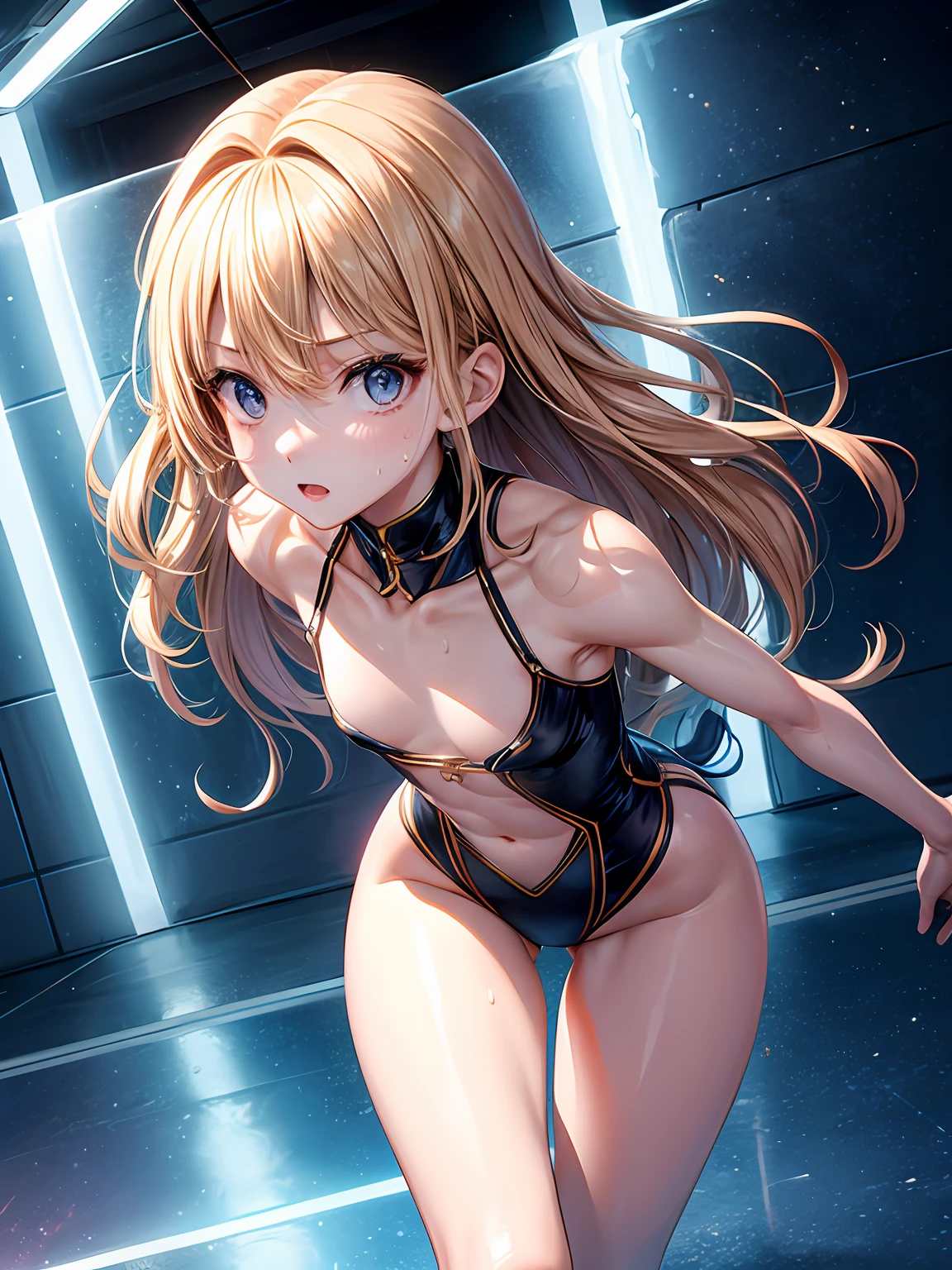 girl with、lighting like a movie、full of sweat、Figure skating、figure skating costumes、Delicate body、Slender body、small tits、Slender Line、Inabauer、