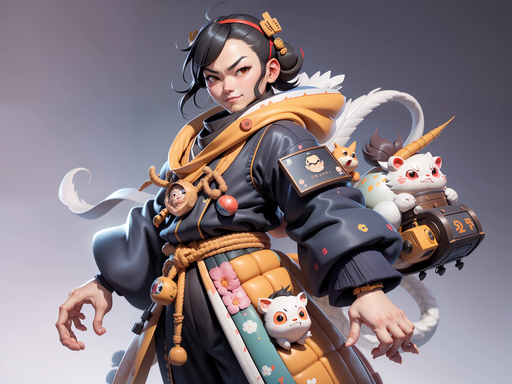 (Daisaku),(Need),(Super meticulous),(full bodyesbian:1.2),Japanese ukiyo-e girl,japanese geisha,Beautiful,Oriental dragon,Aeolian Thor,Raised sexy,爆乳,Oriental face,TV Anchor,Bust portrait illustration,Alone,In black suit,a blue tie,The face is slightly chubby,The face was clean,without a beard,Black super short hair,Black eyes,Smile confidently,3C computer sub-products,iPad, iphone,Digital painting,3D character design by Mark Clairen and Pixar and Hayao Miyazaki and Akira Toriyama,The illustration is a high-definition illustration in 4K resolution,With very detailed facial features and cartoon-style visuals。