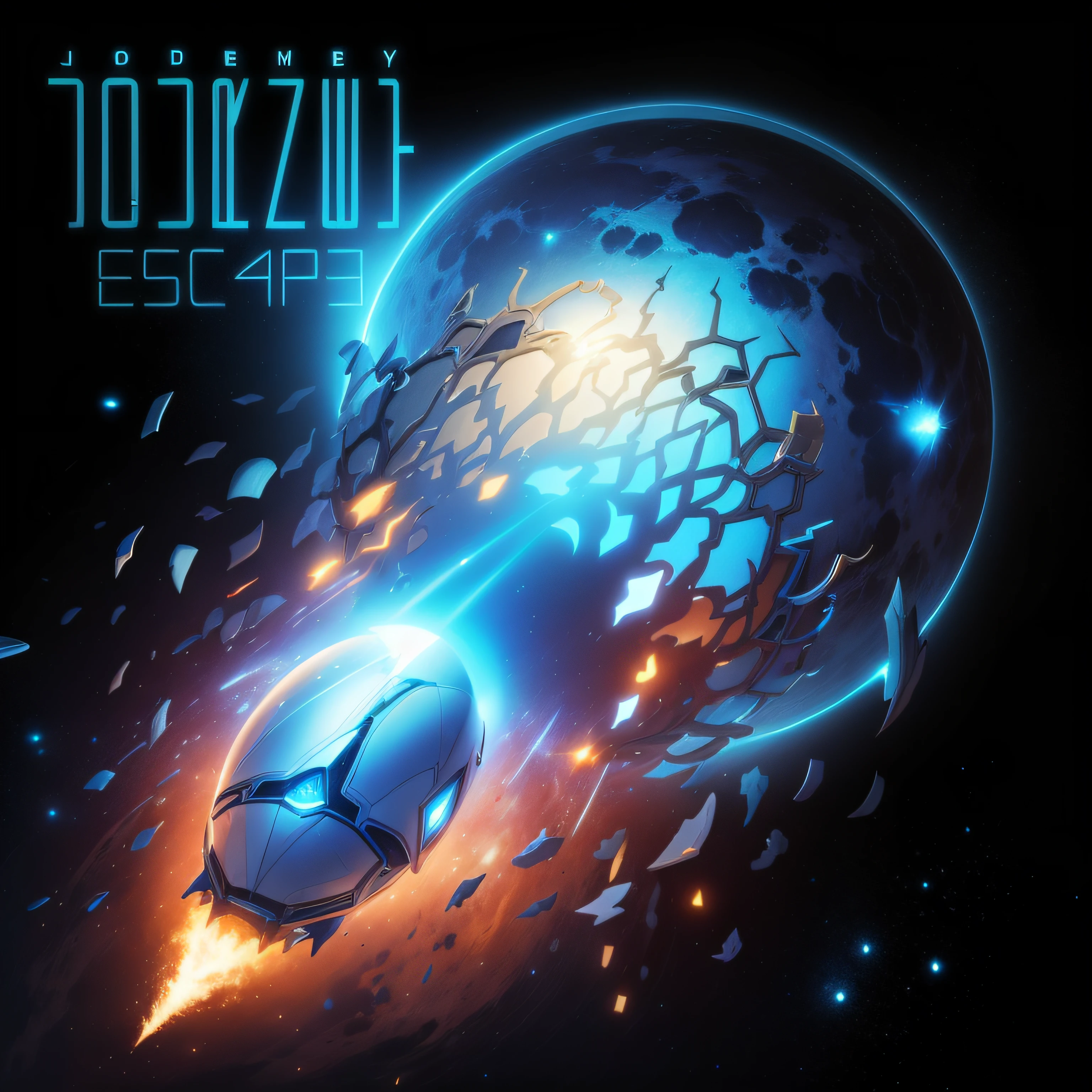 manter o design original, imagem de alta qualidade, starship em alta velocidade rompendo e explodindo o globo cinza escuro, starship goldtop, Translucent textured blue background.