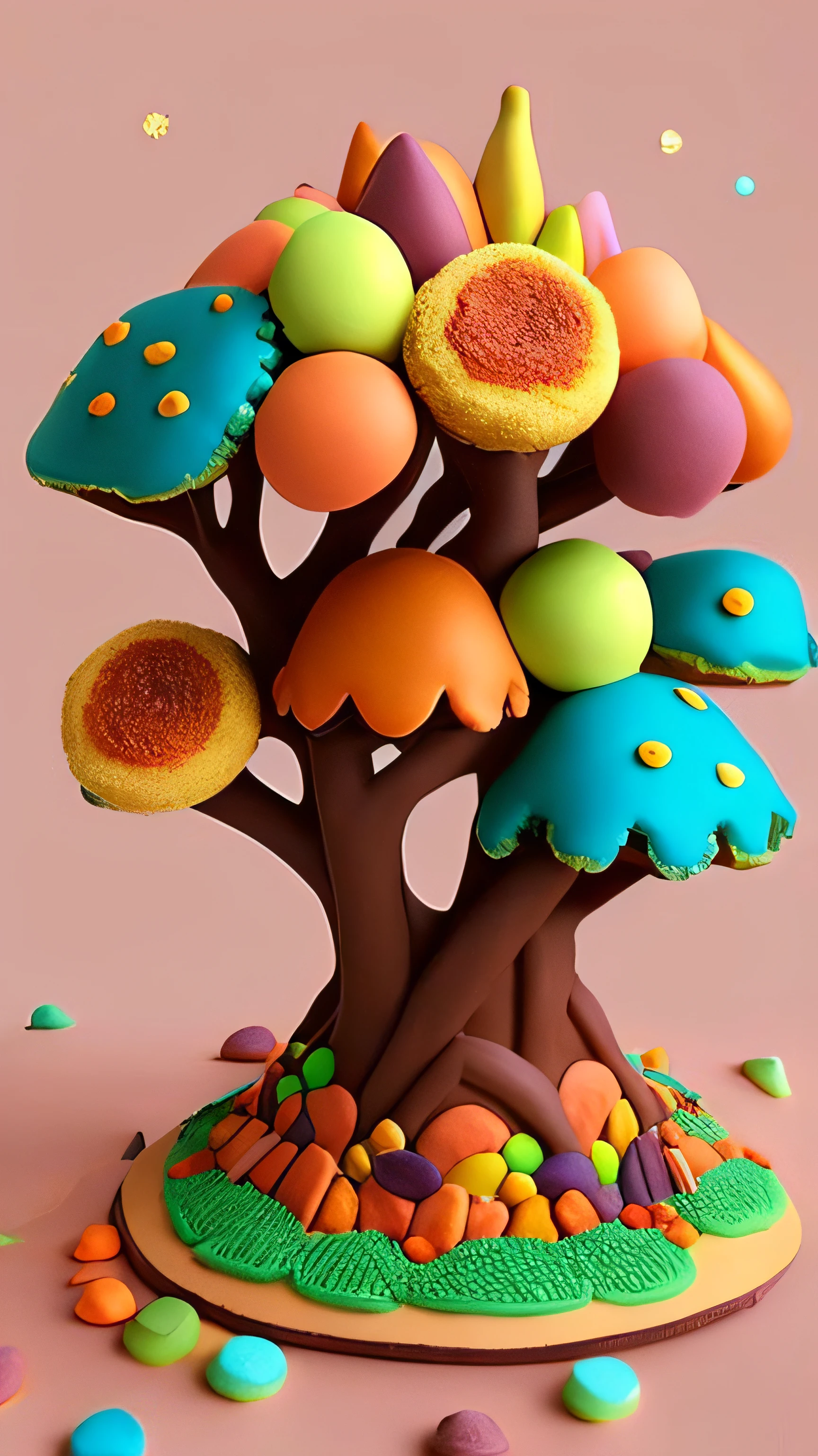 Un primer plano de una colorida tierra de dulces con muchas piruletas, Bosque de dulces, Tierra de caramelos, Candyland, COLORES DE CARAMELO, en un bosque de dulces! Por la noche, Everything is made of candy, Pastel colorido 3D, whimsical and psychedelic, caramelo, Colores surrealistas, surreal design, chupeta, en una casa estilo tierra de caramelos, surreal psychedelic design, hecho de caramelo, Caramelos