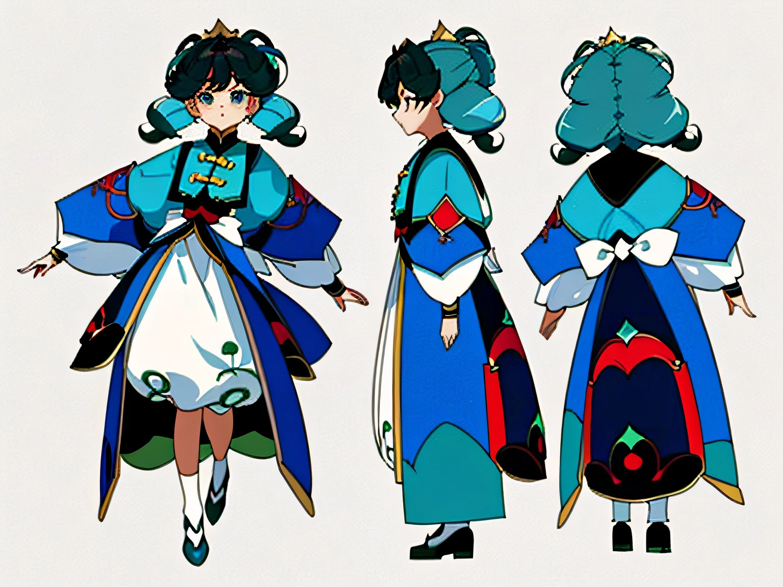 ((masterpiece)),(((best quality))),(character design sheet, same character, front, side, back), illustration, 1 girl, hair color, bangs, hairstyle fax, eyes, environment change scene, Hairstyle Fax, Pose Zitai, Female, Shirt Shangyi, Star, Charturnbetalora, (simple background, white background: 1.3), --6