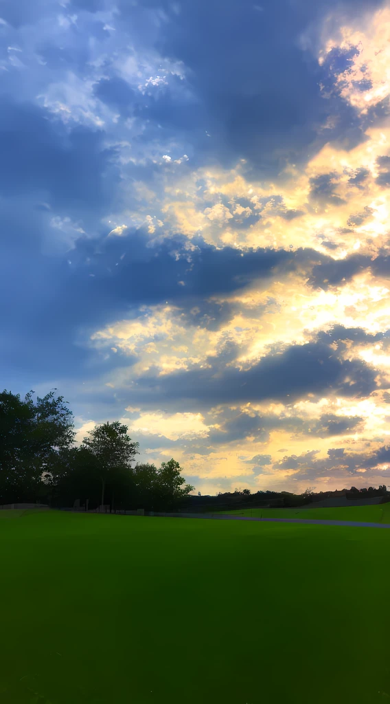 Skysky，​​clouds，scenecy，morningglow，grass field，super detailing，4k画质