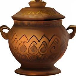 There is a large brown vase，Cover on black background, pot, hyperdetailed scp artifact jar, rpg item, pottery, Bronze, item art, amphora, Clay, potion, gold, drawn image, ceramic pot, Ancient Greek pottery, terracotta warriors, Ancient Greek vase, Ancient, magic item, vases, stew, arte renderizada, Aztek