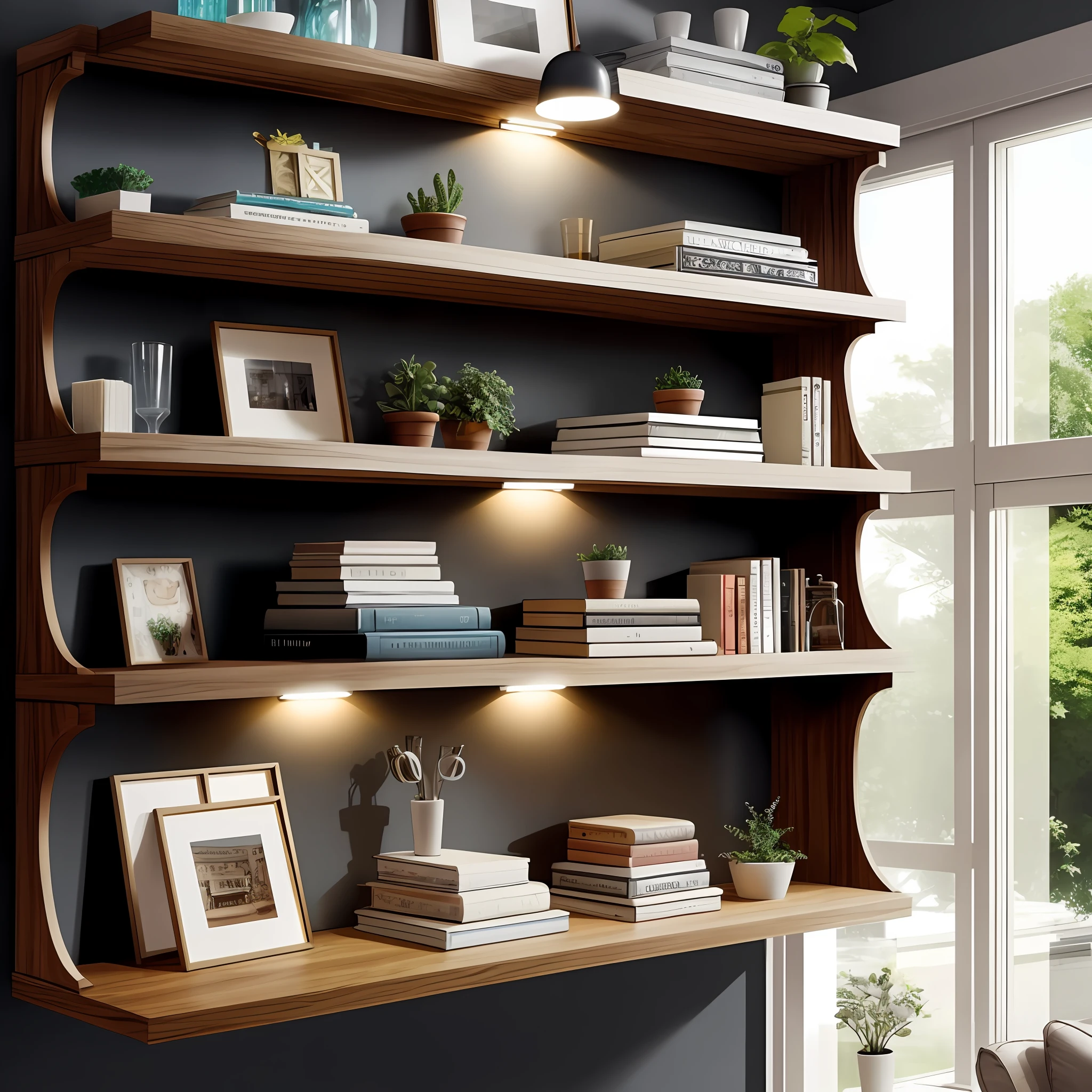 Floating shelves with hidden LED lighting to showcase your favorite items.