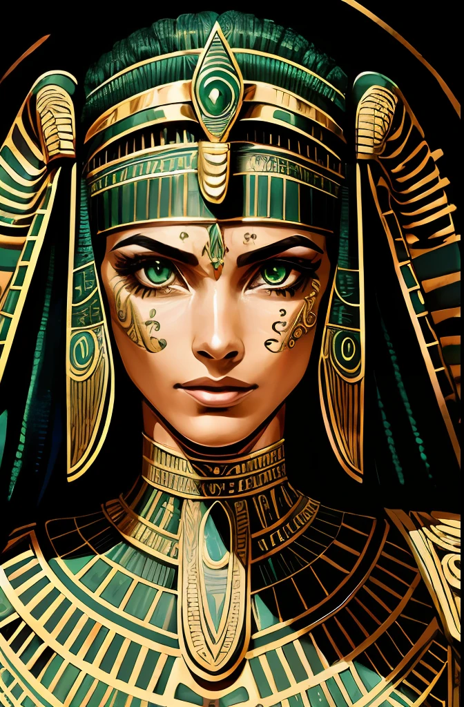 1 adult Egyptian woman, green eyes, black hair flaps, portrait, solo, upper body, looking at viewer, detailed background, detailed face,  OldEgyptAI, ancient egyptian theme,  feral jungle warrior, pink tribal clothing, obsidian, defensive stance, stone knife, bushes, poisonous plants, rocks,  humid climate, darkness, cinematic atmosphere,
dark chamber, dim light (zentangle, mandala, tangle, entangle), (golden and green tone:0.5)
(35mmstyle:1.1), front, masterpiece, 1970s film, , cinematic lighting, photorealistic, high frequency details, 35mm film, (film grain), film noise,