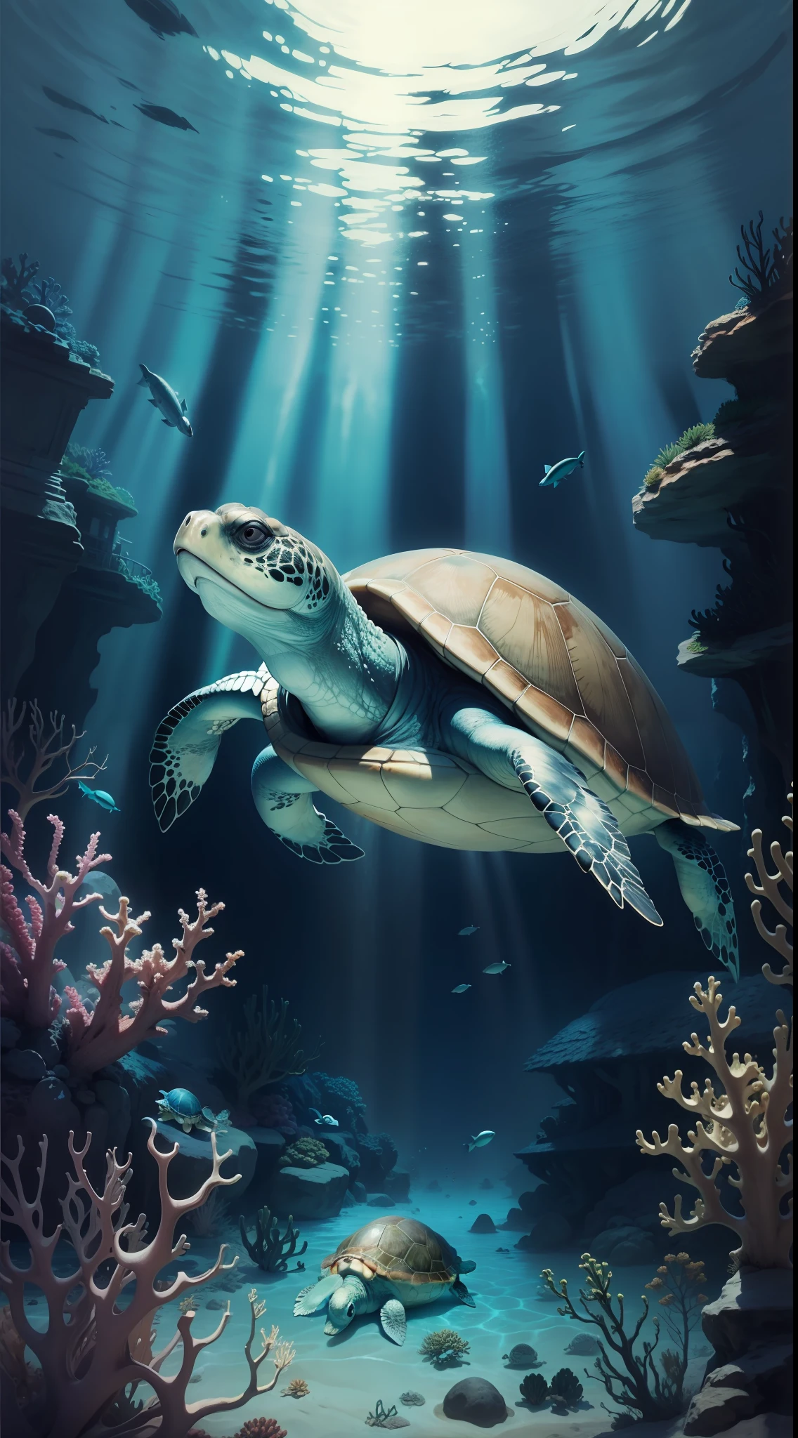 Underwater, ocean, turtle,
