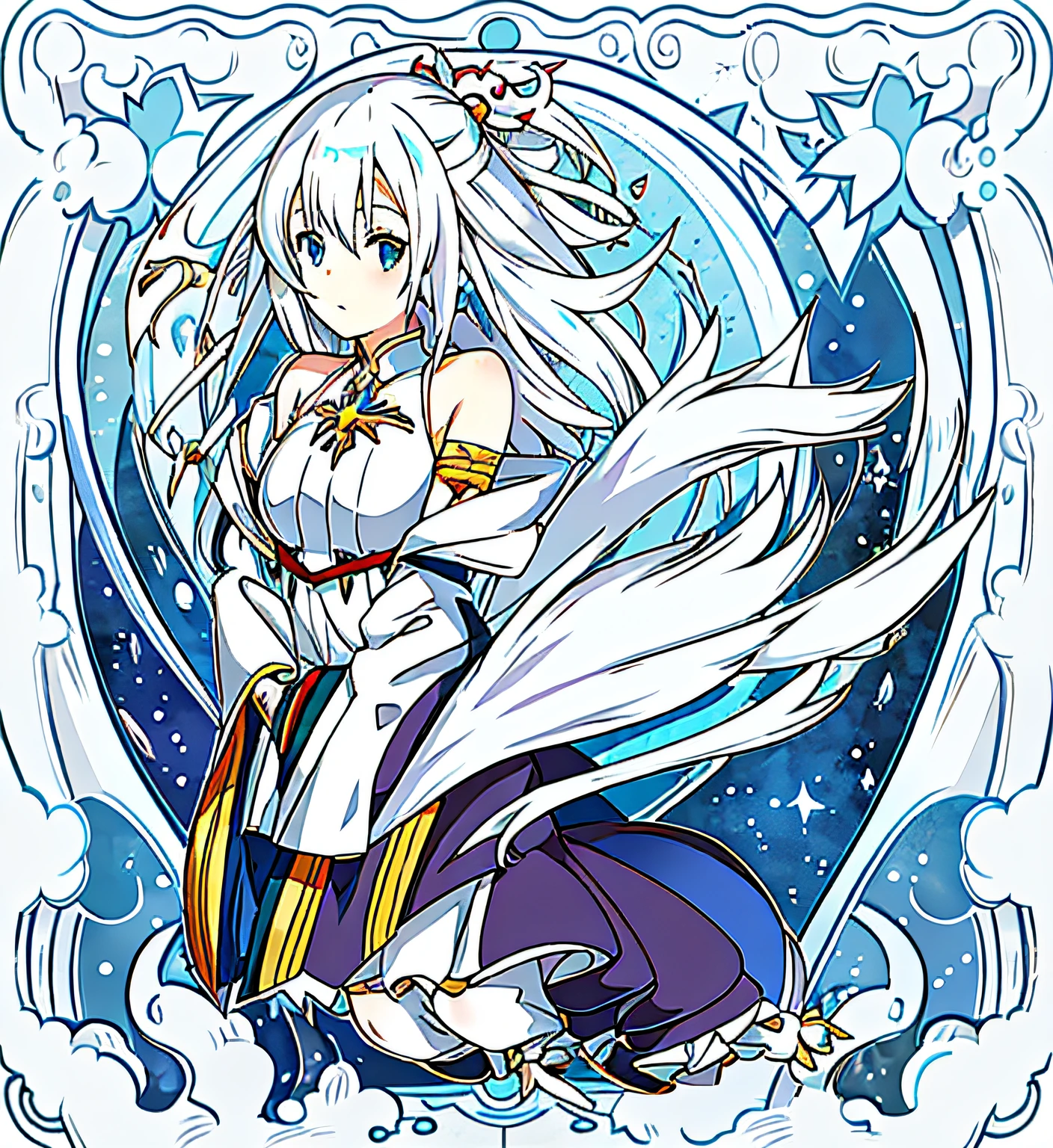 White-haired anime girl wearing witch costume, Anime moe art style, , whaite hair,  Portrait of Irena,  Slim figure, Anime girl with white hair, An anime girl, (Anime girl), vocaloid，Witch Tour，the witch