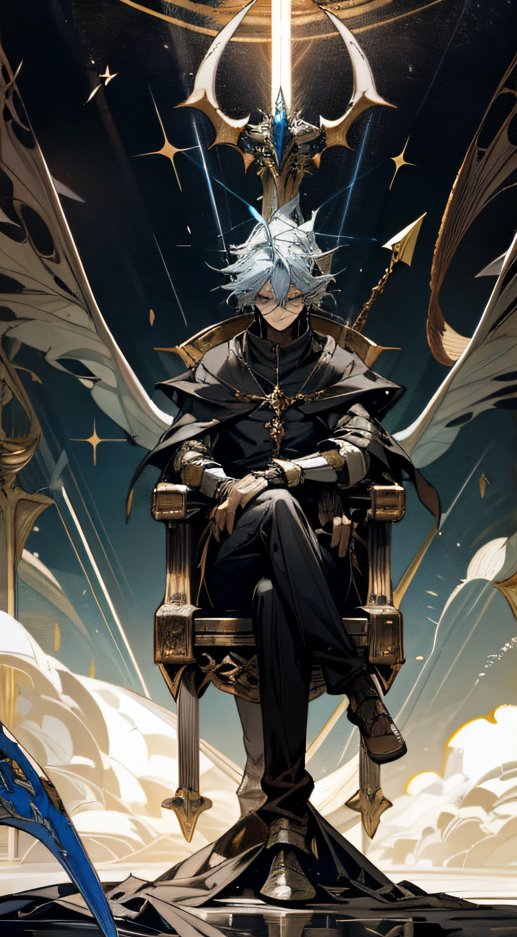Excalibur descended from the sky ,The demon god sits on the throne,The magic dragon is located on either side of the throne,Nature is magnificent and ever-changing ,The aura of gods and demons appeared,
