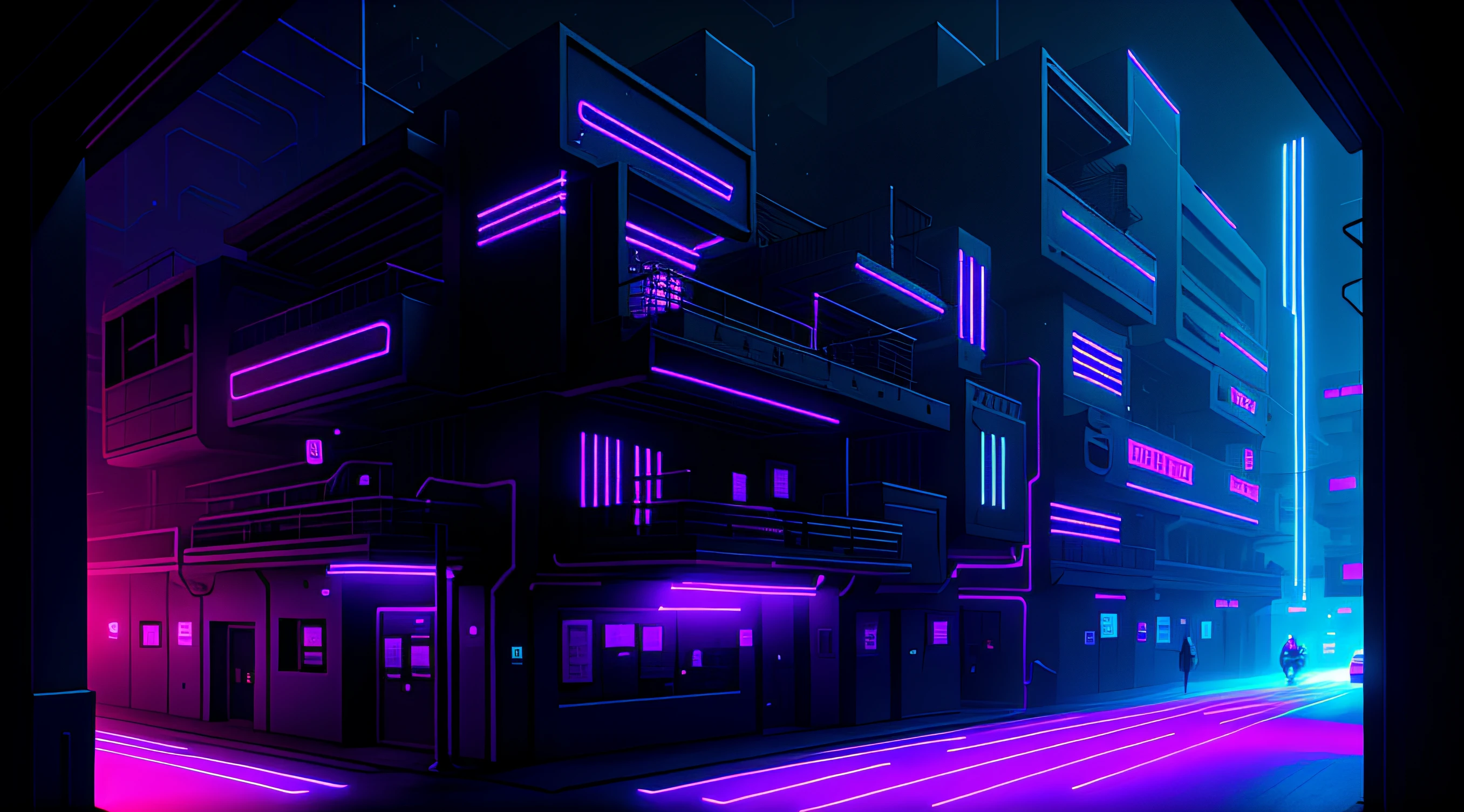 Dark Hall minimalist, cyberpunk, 8k, neon light, background