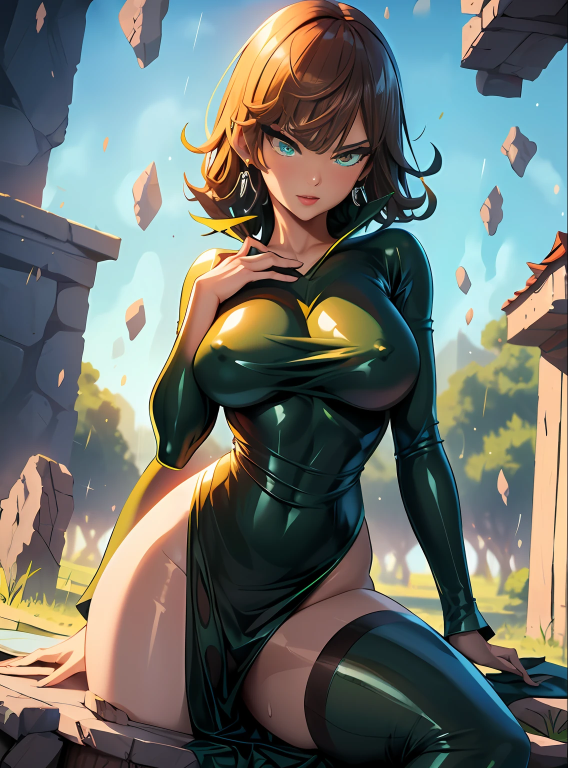 Anime-style face:1.5,Skinny black latex cleavage dress, tiny waist, Thin waist: 1.7,ultra realistic 8k cg, masterpiece, ((ultra detailed background, delicate pattern, intricate detail)), ( highly detailed, fine details), best quality, (photorealistic:1.7),Greasy body, There is a body where lubricating oil flows down, Verism, Verism。 (NSFW: 1.8), the perfect body. (sexy eyes) (seductive eyes) (clothes wet with water) (completely transparent plastic top) (suspender stockings, suspender stockings, high-gloss stockings) fleshy thighs tightened by high-gloss suspender stockings, huge soft breasts. Outermost transparent gauze on body, beautiful woman, surreal, 1 girl, ((facing the viewer, hand caressing her chest)), (huge soft breasts, attractive body: 2), sitting: 1.6, brunette hair: 1.9, (wet rain, wet body: 1.9), painting, masterpiece, best quality, ultra-detailed, absurd, portrait beautiful, solo, earrings, jewelry, smile, necklace, transparent tights, sexy, volumetric lighting, best quality, masterpiece, intricate details, realistic skin texture, pixiv, super detailed, Artstation trend, oilly skin, Wet rosy skin thin waist: 1.6, Large, upturned breasts, transparent clothes, enormous breasts, anime characters, anatomically correct, textured skin. (nsfw:1.8)enormous breasts, The picture is colorful, The brushstrokes of figure painting are multi-layered and rich。