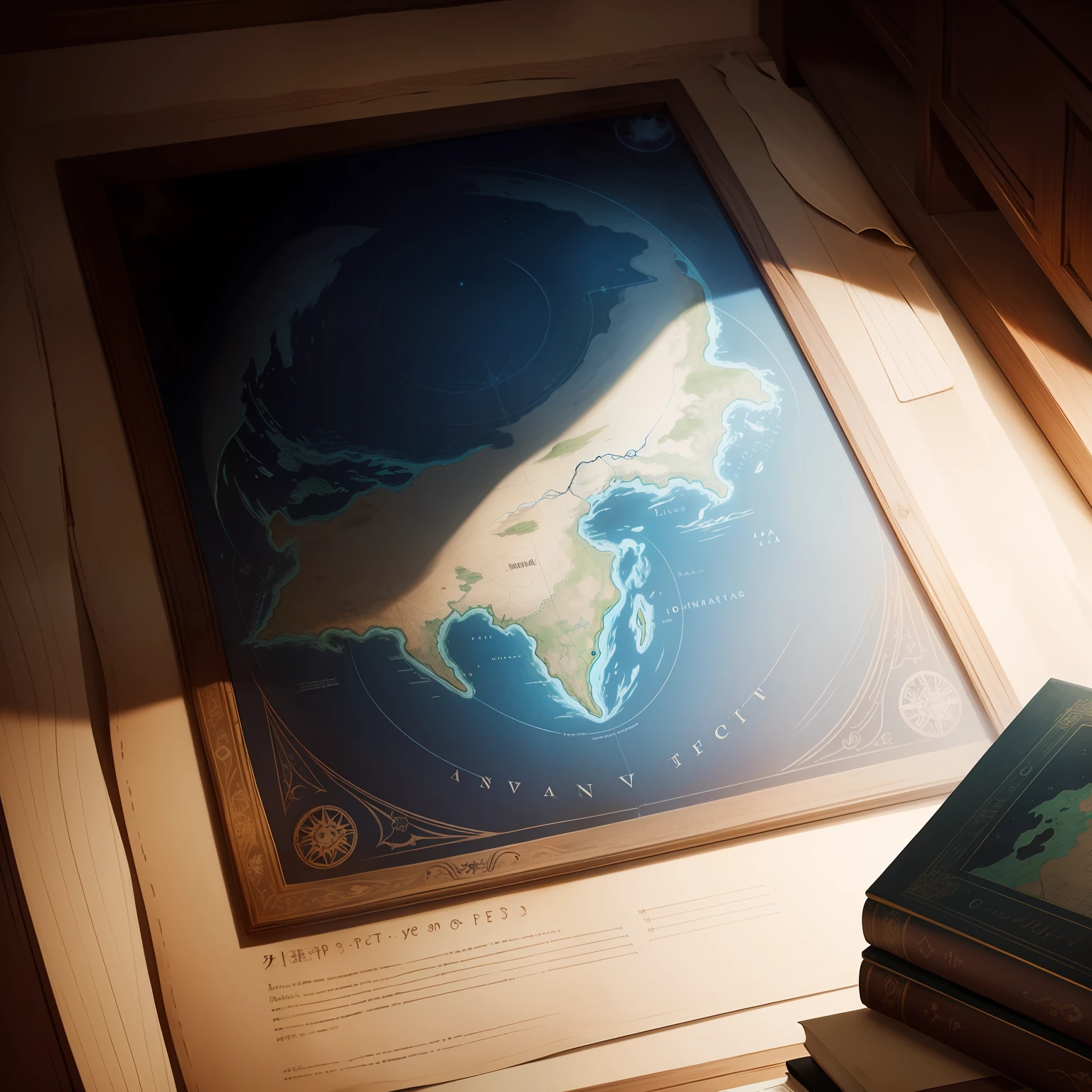 /imagine Luna encountering a mysterious,ancient looking map with markings leading to unexplored places, cartoon style,