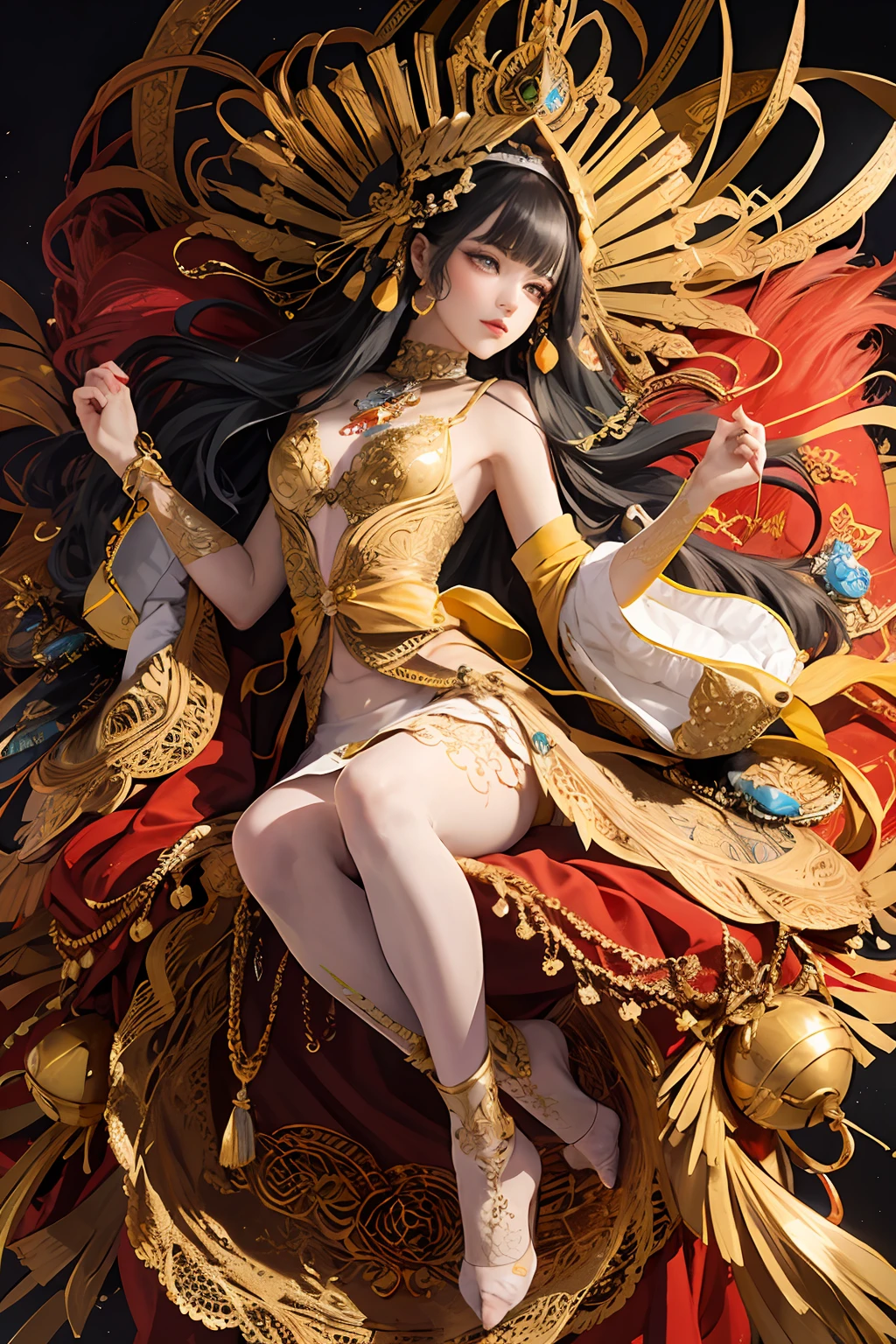 (masterpiece, top quality, best quality, official art, beautiful and aesthetic:1.2), (1girl), extreme detailed,colorful,highest detailed, official art, unity 8k wallpaper, ultra detailed, beautiful and aesthetic, beautiful, masterpiece, best quality, (zentangle, mandala, tangle, entangle) ,holy light,gold foil,gold leaf art,glitter drawing, PerfectNwsjMajic