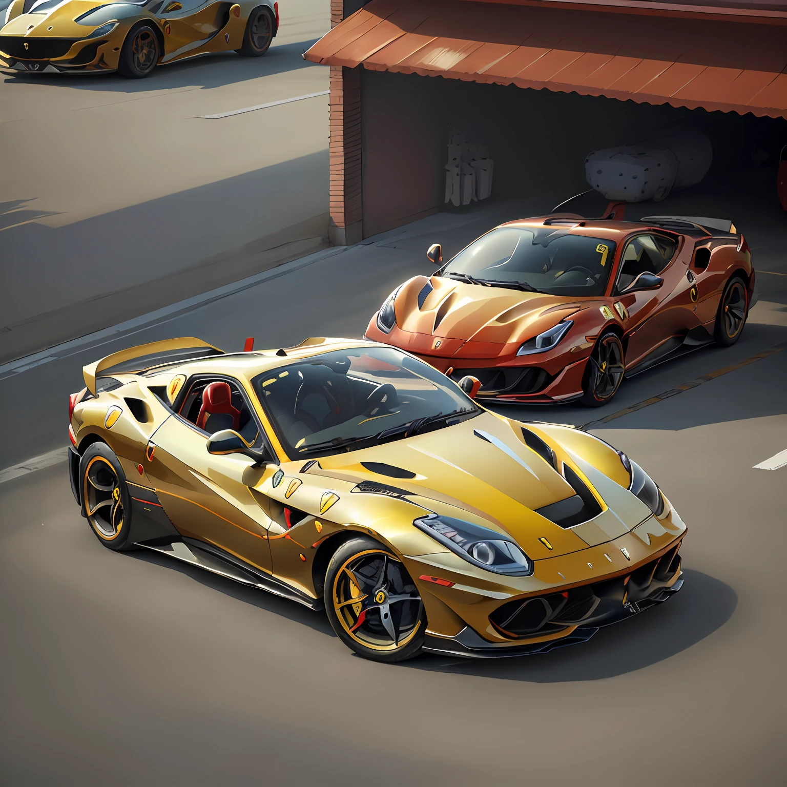 (FERRARI F 1| ),rodas (pretas),(FULLl View) ,Cores ?? k, ( amarelo ferrari )),4D ,rota 66