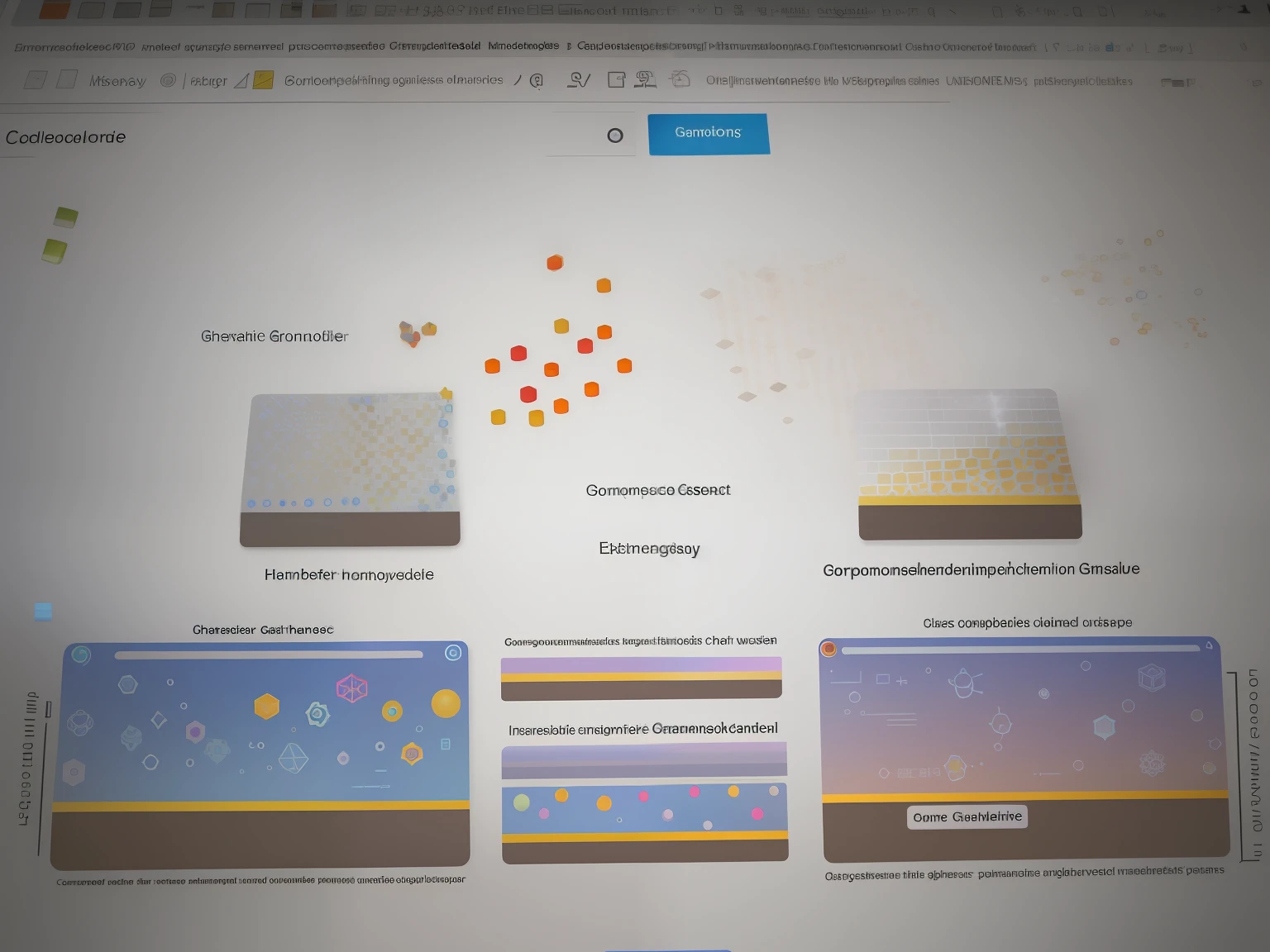Close-up of a computer screen showing a bunch of different types of materials, modular graphene, Nanomachines, soft opalescent membranes, molecular, nanomaterials, organic transistors, mechanically enhanced honeycomb, iridescent membranes, floating molecules, soft iridescent membranes, scientific depiction, scifi nanowires on skin