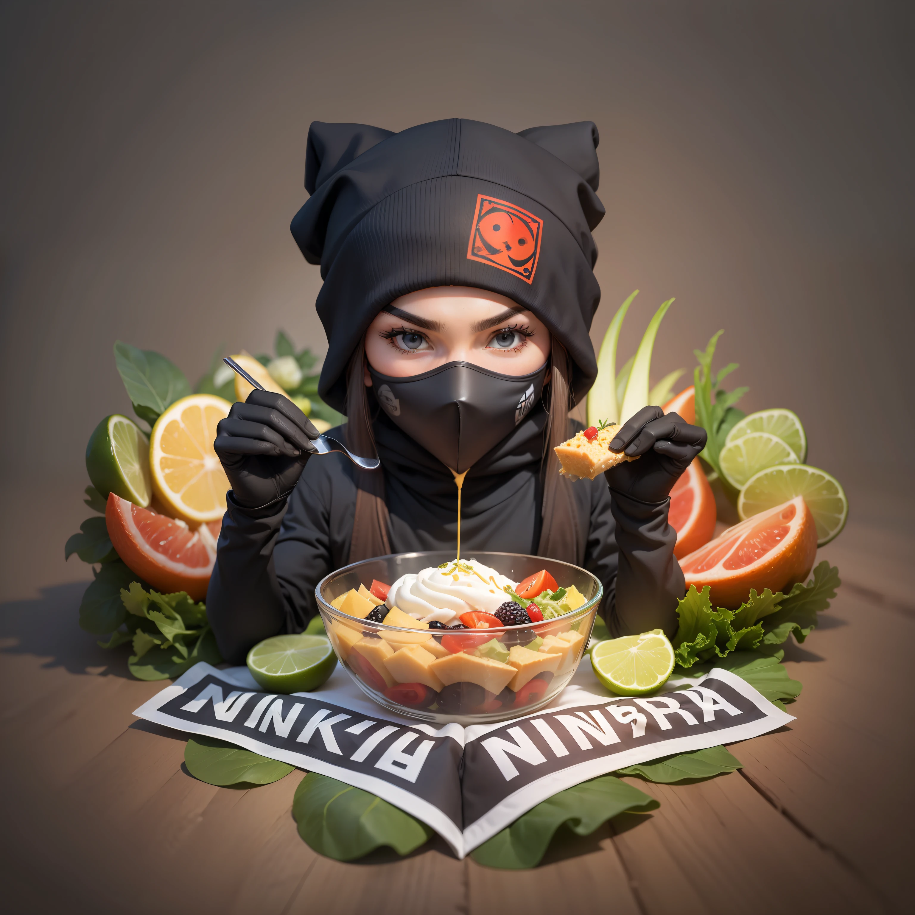 Ninja logo, bem estar, saude, logo, 4k, Logo of a ninja eating healthy food.