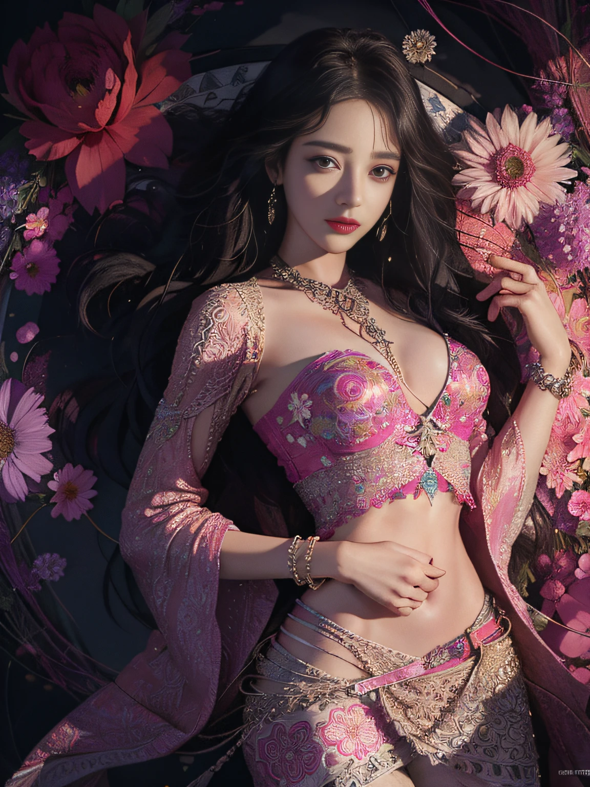 official art, unity 8k wallpaper, ultra detailed, beautiful and aesthetic, beautiful, masterpiece, best quality, (zentangle, mandala, tangle, entangle), (ecstasy of flower:1.2) dynamic angle, cowboyshot, the most beautiful form of chaos, elegant, a brutalist designed, vivid colours, romanticism, atmospheric