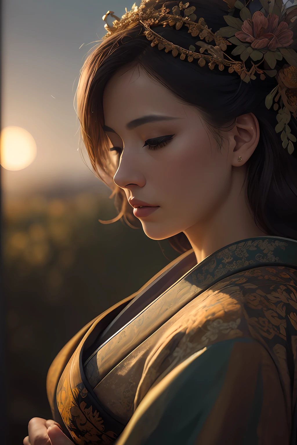 (dark shot:1.4), 80mm, (dark shot:1.4), 80mm, epic realistic, painting of a geisha with european features entering a japanese pine forest, by range murata, a big red sun in the background, stunning, matted, paul gauguin, van gogh, art by greg rutkowski and artgerm, soft cinematic light, adobe lightroom, photolab, hdr, intricate, highly detailed, (depth of field:1.4), (dark shot:1.22), neutral colors, (hdr:1.4), (muted colors:1.4), (intricate), (artstation:1.2), hyperdetailed, dramatic, intricate details, (technicolor:0.9), (rutkowski:0.8), cinematic, detailed, soft light, sharp, exposure blend, medium shot, bokeh, (hdr:1.4), high contrast, (cinematic, teal and orange:0.85), (muted colors, dim colors, soothing tones:1.3), low saturation, (hyperdetailed:1.2), (noir:0.4), soft light, sharp, exposure blend, medium shot, bokeh, (hdr:1.4), high contrast, (cinematic, teal and orange:0.85), (muted colors, dim colors, soothing tones:1.3), low saturation, (hyperdetailed:1.2), (noir:0.4), (intricate details:1.12), hdr, (intricate details, hyperdetailed:1.15) full image
