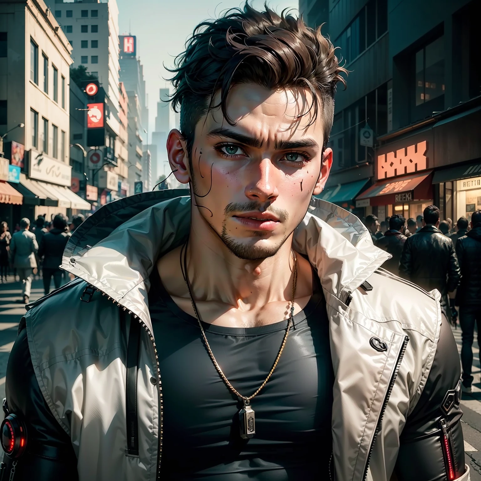 Change background cyberpunk handsome boy realistic face,