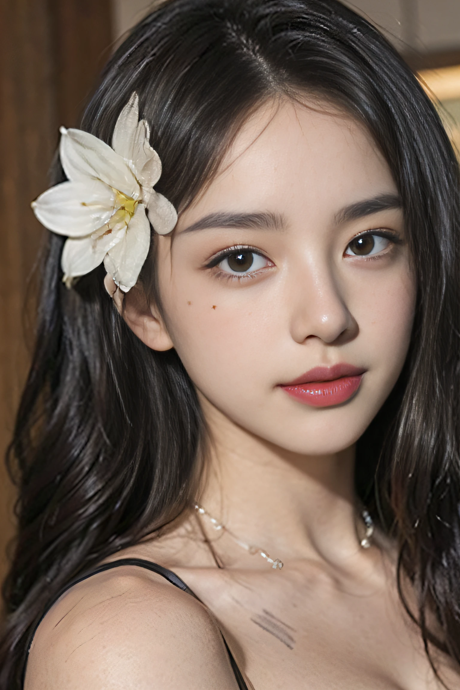 Random posture,1girl,seduce,  beautiful breasts, lips, realistic, photo_\(medium\), solo, (masterpiece),(photorealistic:1.3), ultra-detailed, (high detailed skin:1.2),(best quality:1.0), (ultra highres:1.0), (ulzzang-6500:0.3), beautiful and clear eyes, delicate necklace,sunshine, (beautiful detailed makeup), (sexually aroused blushing heavy breathing:1.0), (soft glow bloom:0.5),mole under eye:1.4,