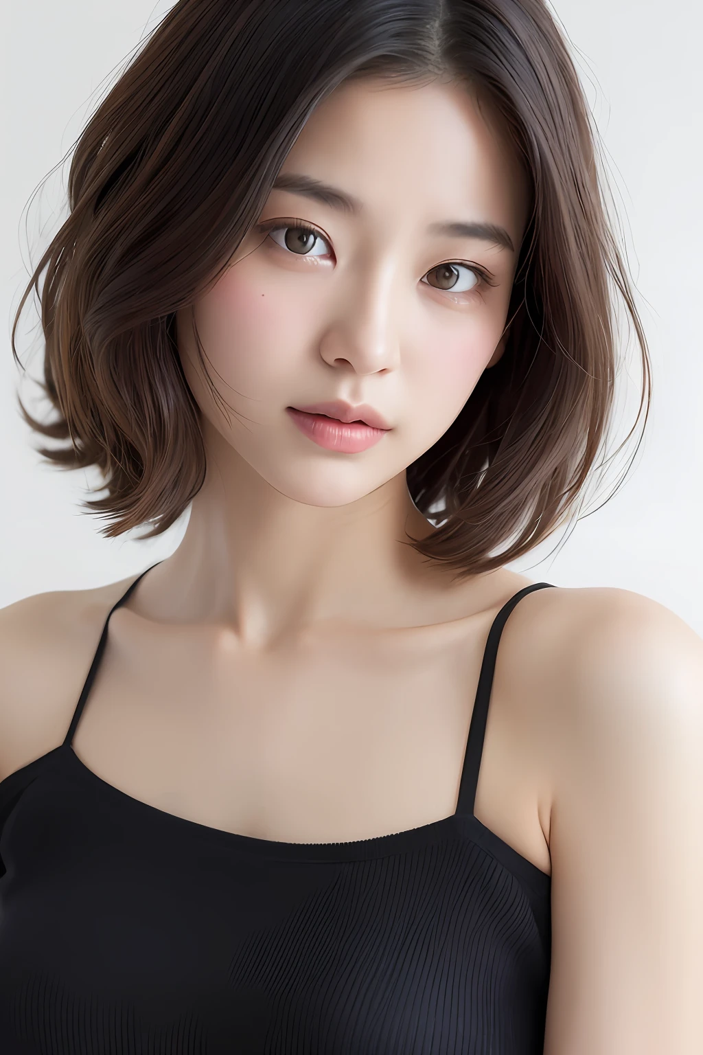 (top-quality、8k、32k、​masterpiece、UHD:1.2)、Photo of a cute Japanese woman、large full breasts、very short bobbed hair、The upper part of the body、sface focus、oversized_sweater、a necklace、simple background、From  above、looking at the viewers、Girl with Camera、mix4、(8k、RAW Photography、top-quality、​masterpiece:1.2)、(realisitic、Photorealsitic:1.37)、1girl in、cute little、A city scape、natta、Sateen、wetty、profetional lighting、photon maping、Radio City、physically-based renderingt、Gradient brunette hair、short  curly hair、a handsome、girly、White Ball Set、superior image quality、hight resolution、1080p、(Clear face)、(Detailed face description)、(Detailed hand description)、(masuter piece)、(Exquisite CG)、 extreme light and shadows、hair messy、​masterpiece、lush detail、(Exquisite facial features)、(The highest image quality)、(​masterpiece)、(A detailed eye)、Looking forward to your eyes、Delicate collarbones、(huge tit:1.2)、Holding the tablet in one hand、Holding the iPad in one hand、Know
