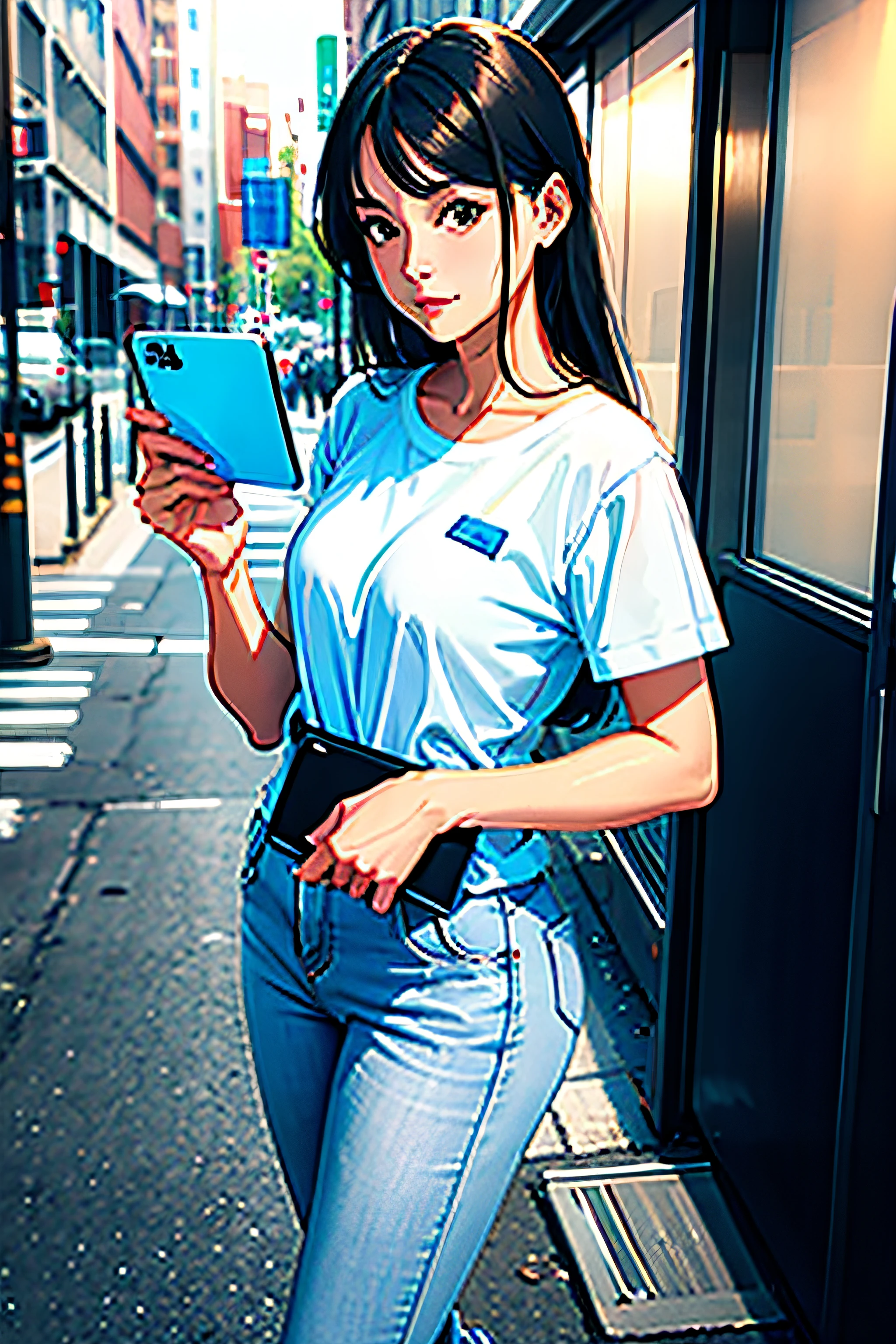 Beautiful neat and clean woman,Holding the iPad in one hand