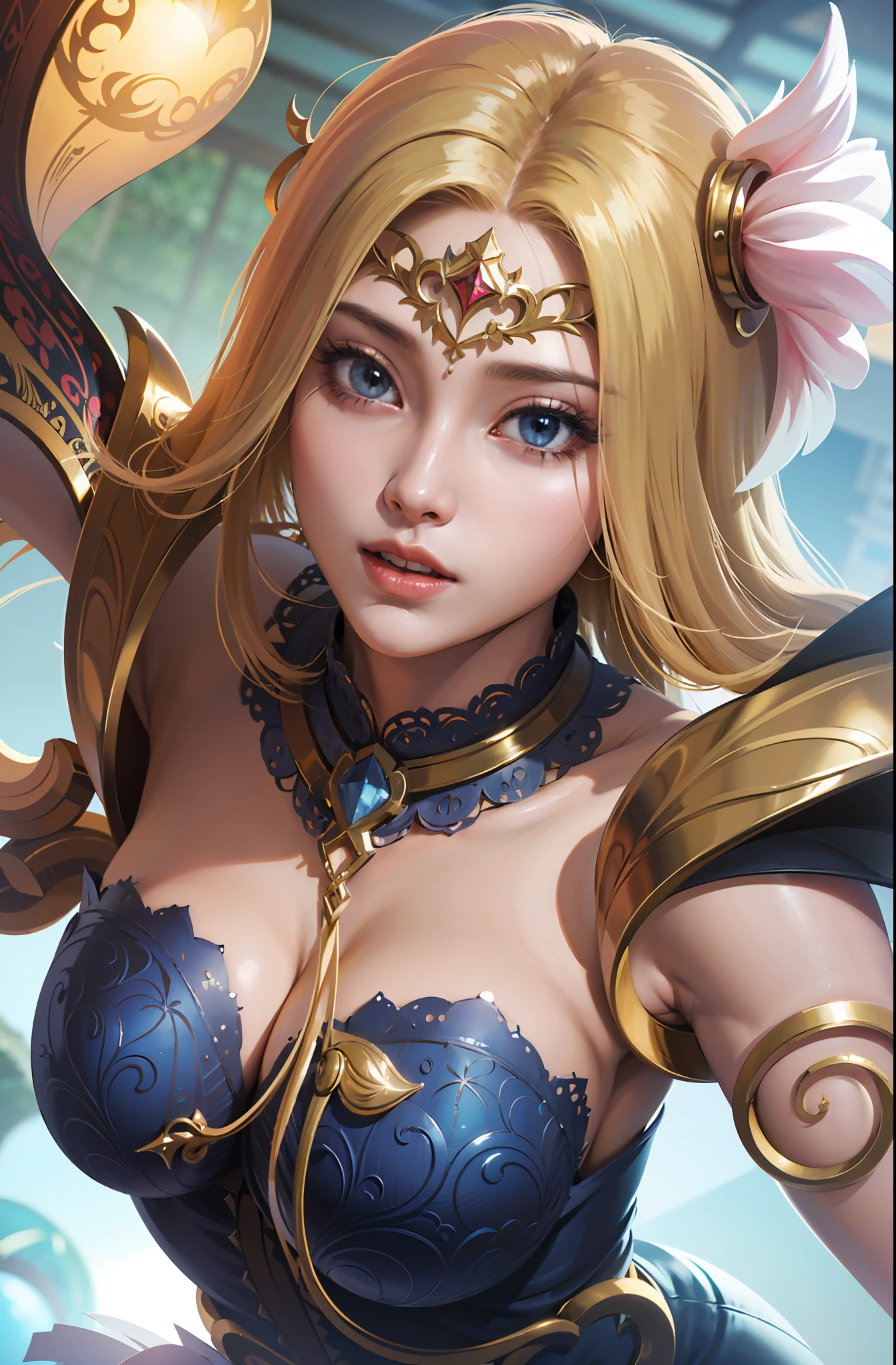 masterpiece, best quality, highly detailed, stunning artwork, vibrant colors, surreal atmosphere, intricate details, dynamic composition, captivating expression, magical elements, ethereal beauty, flawless rendering, imaginative concept, professional illustration, impressive lighting, breathtaking scenery, unique artistic vision, blonde hair.