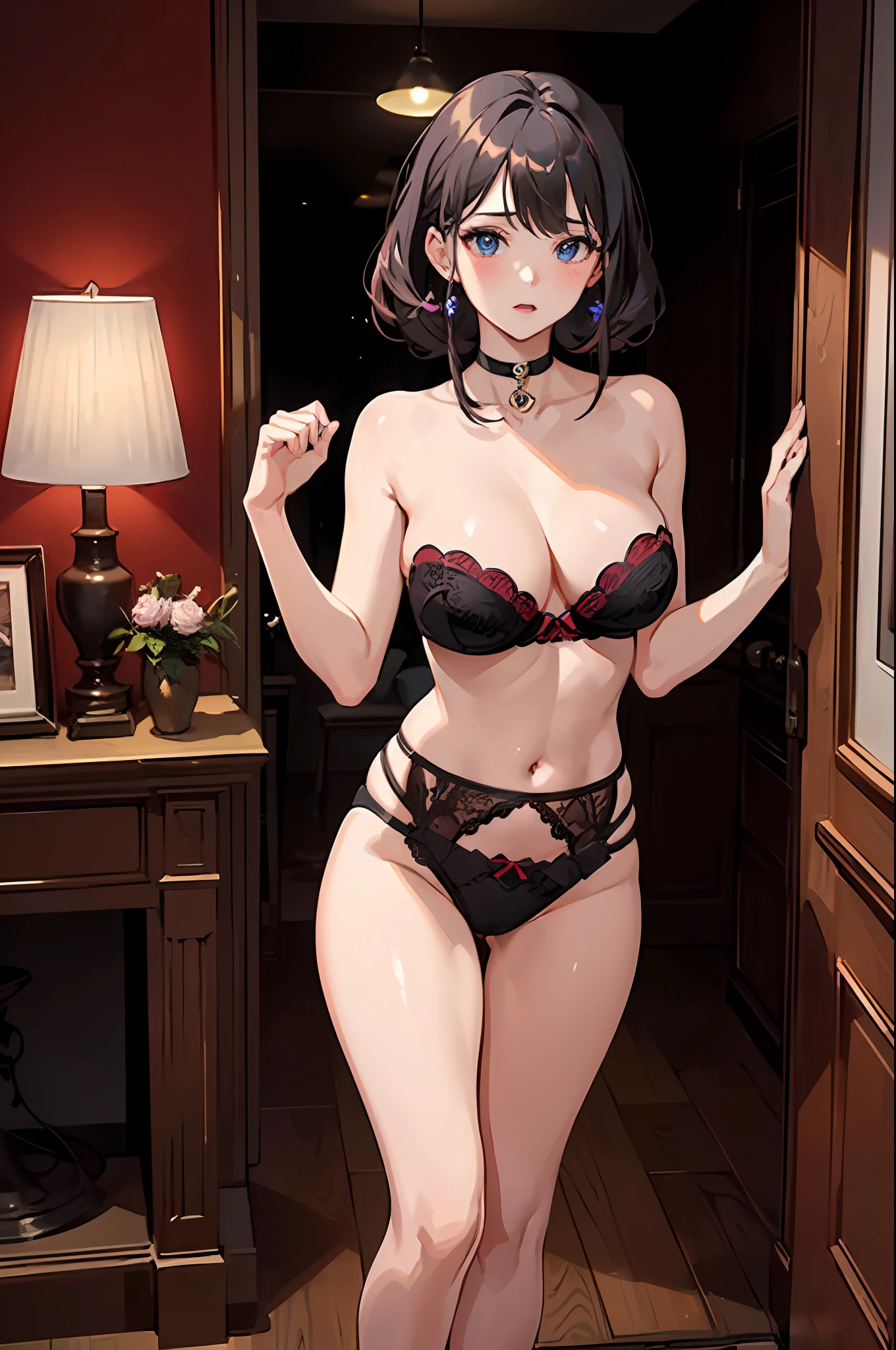 (((masterpiece, best quality, 1 girl, female focus))) a sexually alluring female model wearing a strapless bra