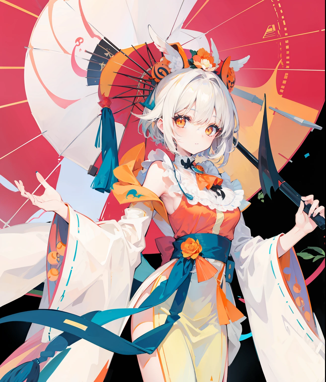 orange eyes,With an umbrella,Happy girl
