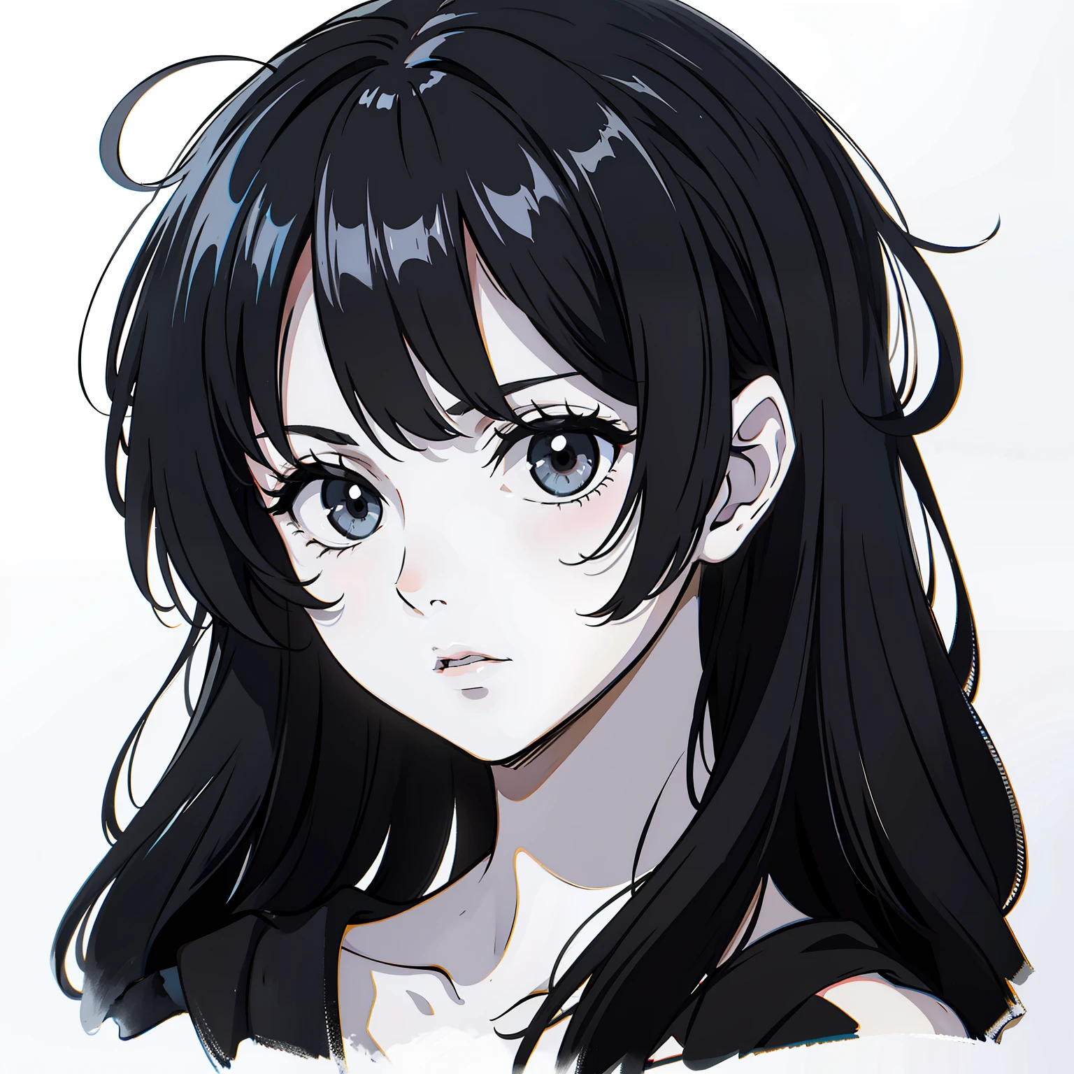 Nonchalant expression, black and white, disheveled fringe, medium messy hair, alluring look, black and white,Black and white painting,White background,Side Face