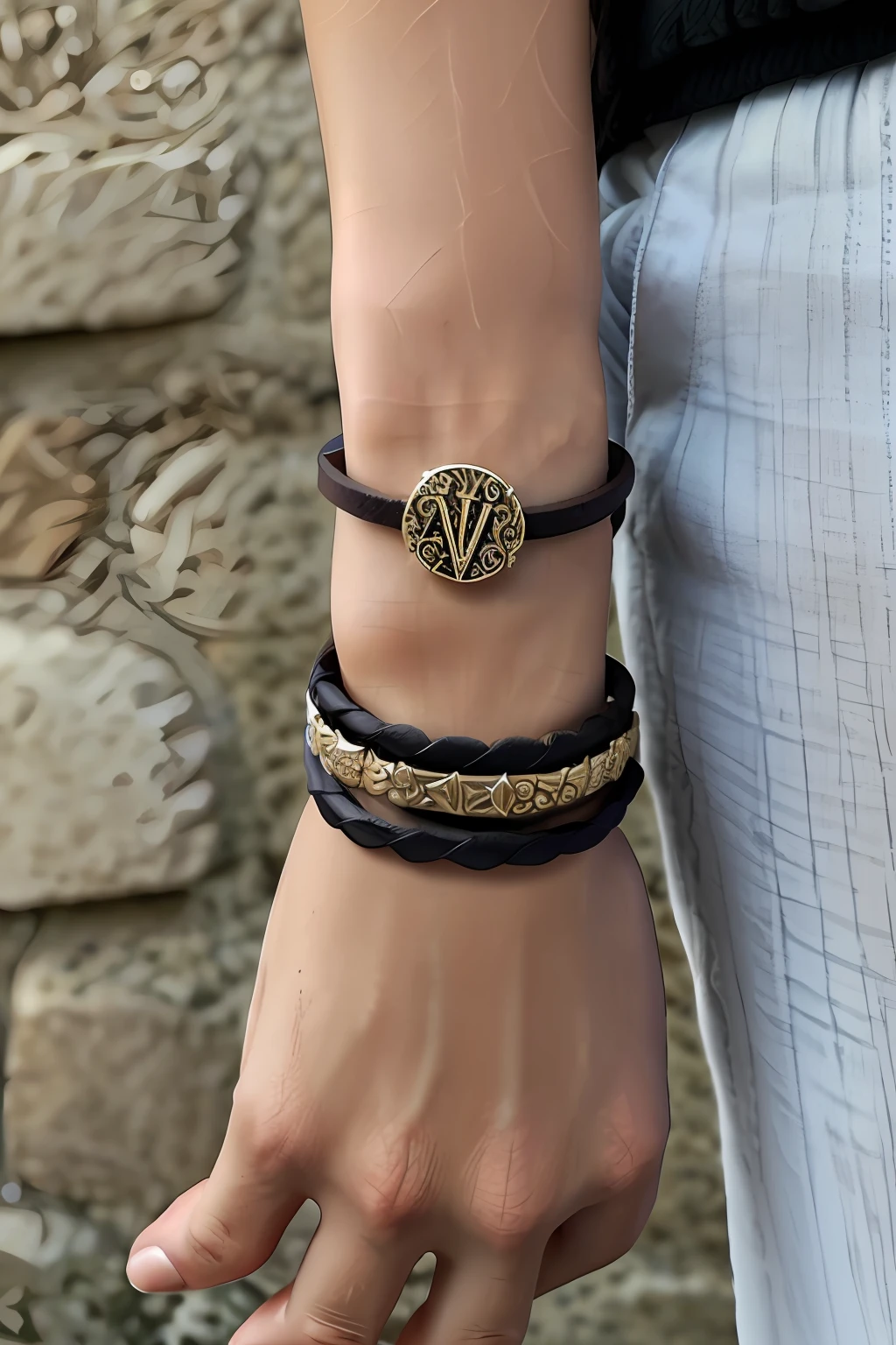 Leather bracelet with special plaques