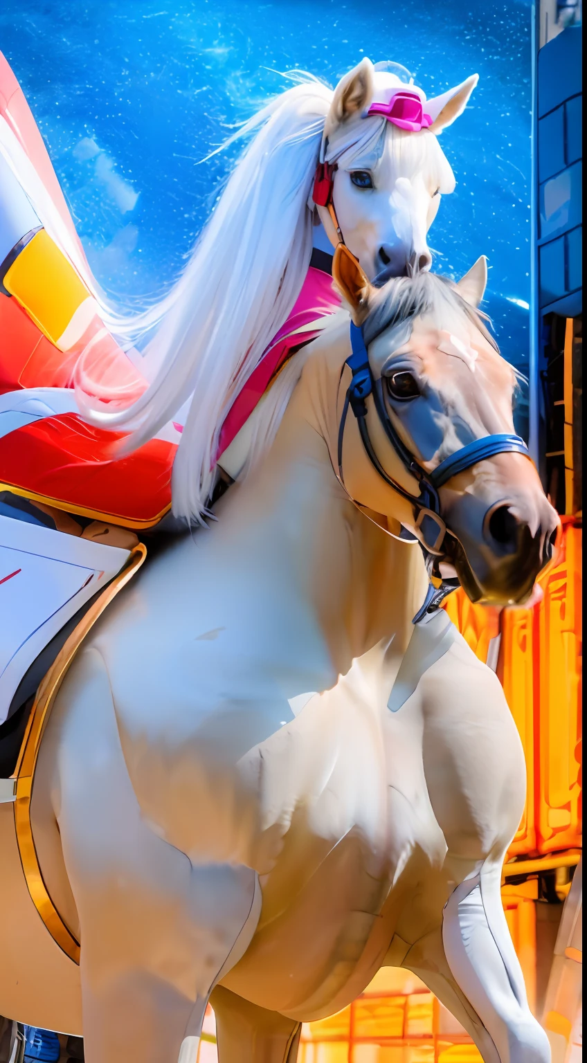 A female centaur，She is famous in the multiverse，She is both a female centaur, half human, half horse, half horse，It is also a female Yingzhao。She blends both images，The first is the head of a horse/neck/Shoulder these parts，After feminization，The upper body transforms into a beautiful female human，Female, half-centaur, half-human, half-horse, half-human，The second is the waist of the horse/hason/gluteal/Legs feminine，Female half-horse with beautiful woman's，Chimer，It's like a female human wearing a half-horse-like costume and making a seamless chimera，This chimerization is based on powerful futuristic technology。The ultra-wide-angle lens captures the image of her beautiful and ethereal wings on the ionosphere launching a super-high-speed charge and leaping。Her front half is distinctly feminine，Tall sexy body，Has K cup teardrop-shaped giant tit chest，It has a small man's waist butterfly spanning long legs，The half-horse part of the hind body，Embedded interface at the hip position。The horse-shaped, half-horse torso form of her back body is completely female and humanized。The chest cavity of a woman in the shape of a bent dog style embedded in the lower back position of the beautiful woman's body starting from the upper part of the sternum/lower back/Ventral transverse。Then there are the sexy beauty's upright hips，Her entire body has been completely feminized，Including the half-horse part。Mechanized armor covers the legs with knee-shaped anti-joints and feet，And these parts are highly anthropomorphic，This makes her legs graceful and slender，Her four horse legs exploded in length proportions and was slender and toned，Under the legs are skinny white feet dressed in Skyscraper Heels，Use Midjourney's advanced stroke tools and color palettes, as well as texture packs, model packs, and texture tools，Concentration，Include all parts of her original horse physiology including fur/Waist and abdomen/Hip legs/Leg Capital Feminization，And give these parts a corresponding ergonomic