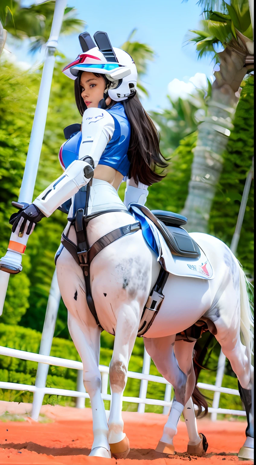 A female centaur,She is famous in the multiverse,She is both a female centaur, half human, half horse, half horse,It is also a female Yingzhao。She blends both images,The first is the head of a horse/neck/Shoulder these parts,After feminization,The upper body transforms into a beautiful female human,Female, half-centaur, half-human, half-horse, half-human,The second is the waist of the horse/hason/gluteal/Legs feminine,Female half-horse with beautiful woman's,Chimer,It's like a female human wearing a half-horse-like costume and making a seamless chimera,This chimerization is based on powerful futuristic technology。The ultra-wide-angle lens captures the image of her beautiful and ethereal wings on the ionosphere launching a super-high-speed charge and leaping。Her front half is distinctly feminine,Tall sexy body,Has K cup teardrop-shaped giant tit chest,It has a small man's waist butterfly spanning long legs,The half-horse part of the hind body,Embedded interface at the hip position。The horse-shaped, half-horse torso form of her back body is completely female and humanized。The chest cavity of a woman in the shape of a bent dog style embedded in the lower back position of the beautiful woman's body starting from the upper part of the sternum/lower back/Ventral transverse。Then there are the sexy beauty's upright hips,Her entire body has been completely feminized,Including the half-horse part。Mechanized armor covers the legs with knee-shaped anti-joints and feet,And these parts are highly anthropomorphic,This makes her legs graceful and slender,Her four horse legs exploded in length proportions and was slender and toned,Under the legs are skinny white feet dressed in Skyscraper Heels,Use Midjourney's advanced stroke tools and color palettes, as well as texture packs, model packs, and texture tools,Concentration,Include all parts of her original horse physiology including fur/Waist and abdomen/Hip legs/Leg Capital Feminization,And give these parts a corresponding ergonomic