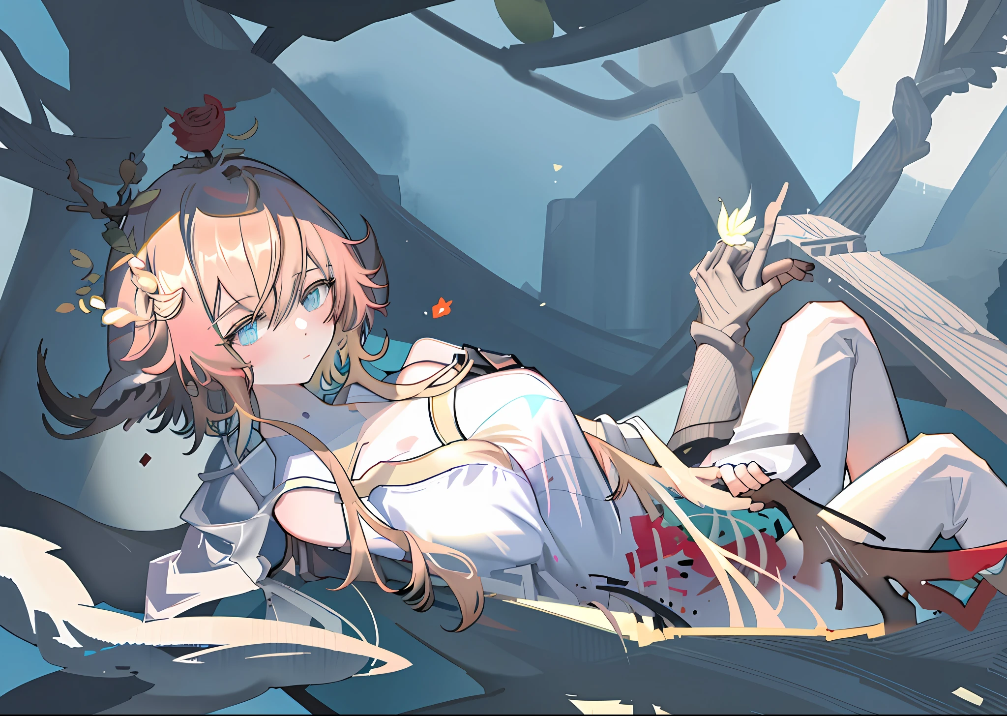 tmasterpiece,Best quality at best,(非常详细的 CG 统一 8k 壁纸),(Best quality at best),(The best illustrations),(The best shadow),glowing sprites,There is a glowing deer,Drink water in the pool,Natural elements in the forest theme。Mysterious forest,Beautiful forest,great outdoors,Surrounded by flowers,Delicate leaves and branches are surrounded by fireflies(nature elements),(Jungle theme),(foliage),(tree branch),(glowworm),(particle effect)and other 3D, Octane rendering,Ray traching,Super meticulous,anime big breast,1个Giant Breast Girl,calm expression,mesmerizing eyes,Naturally curly blonde hair,Flowing skirt,A calm posture,Porcelain-like skin,Subtle blush,Crystal Pendant BREAK Prime Time,(edge lit):1.2,a warm color palette,sunflare,soft shade,vivd colour,painterly effect,Fantastic atmosphere BREAK scenic lake,Far Mountain,willowy,Calm water surface,Reflectors,Sunlit clouds,tranquil ambiance,Idyllic sunsets,ultra - detailed,offcial art,统一 8k 壁纸
