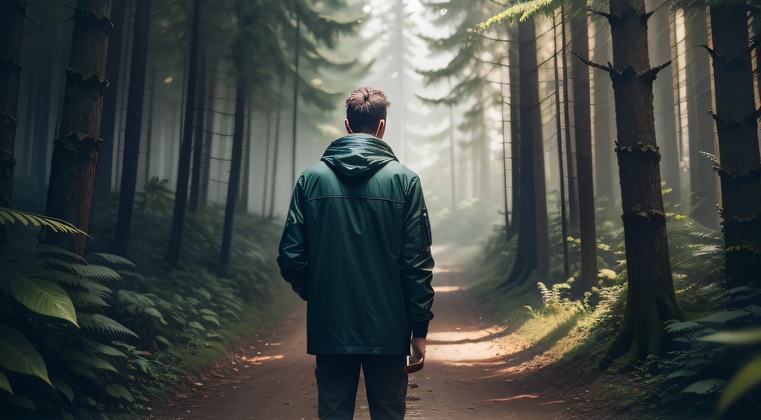 an ordinary man in the forest Facing the camera