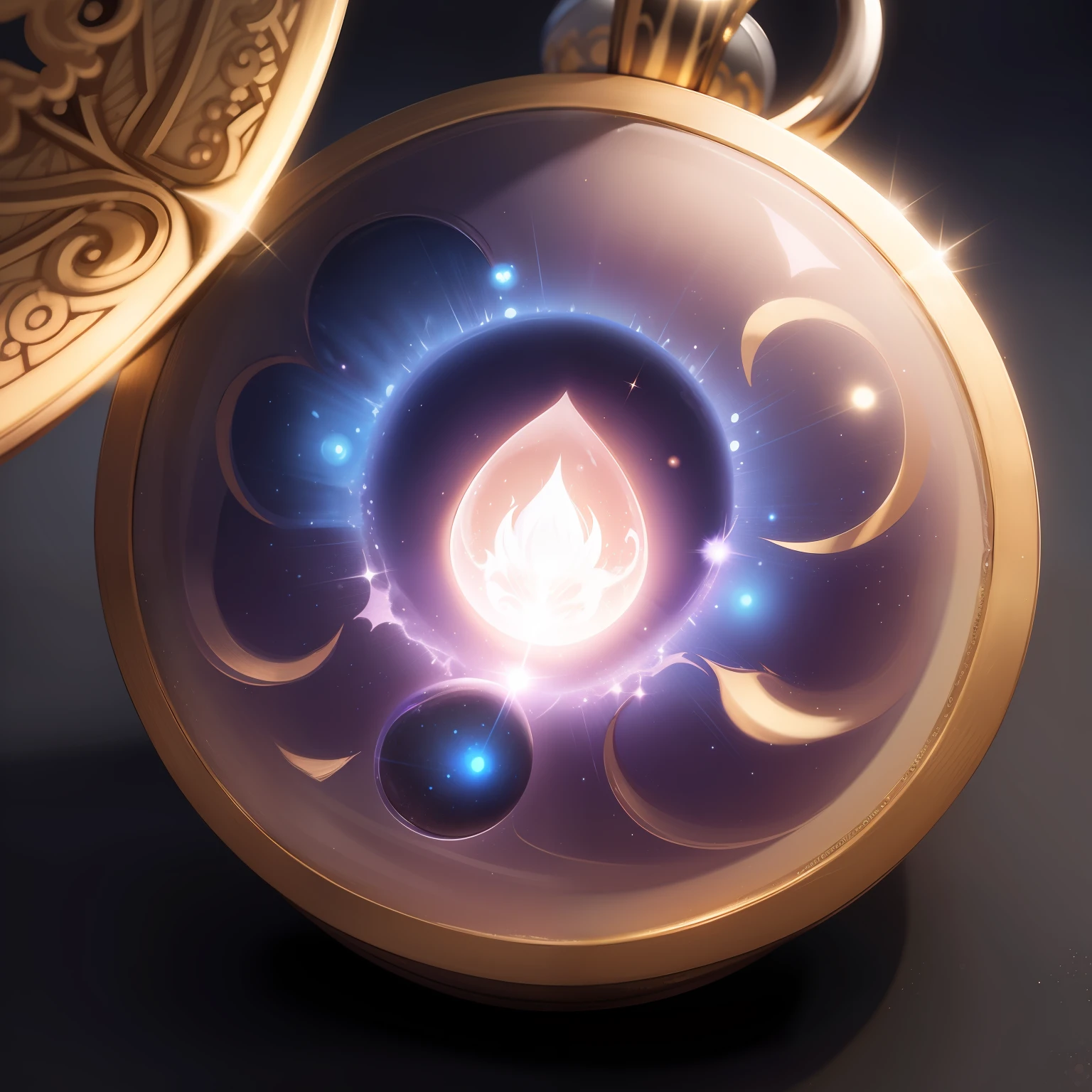 /imagine Luna donning a tiny, shimmering amulet that begins to emit a faint, enchanting light, cartoon style,