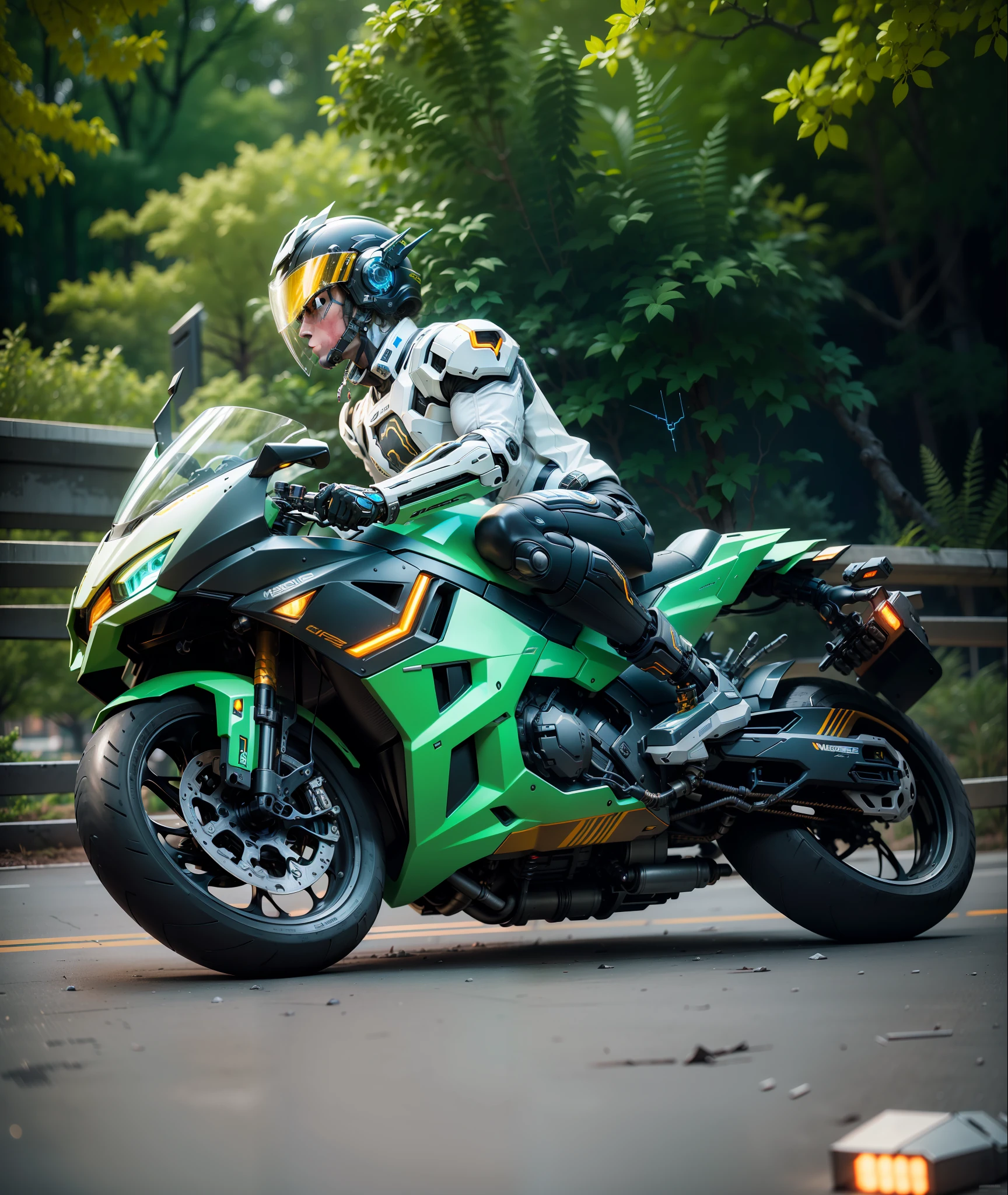 Handsome male cyberpunk warrior，Costume de mecha，Sophisticated white tech helmet，Nousr， Biomechanicals， MSHN Robot Woman，High-tech helmet，hyper realisitc， Steel， Complex design， insanely details， finely detailled， Extremely clear lines， cinmatic lighting， photograph realistic， A detailed masterpiece