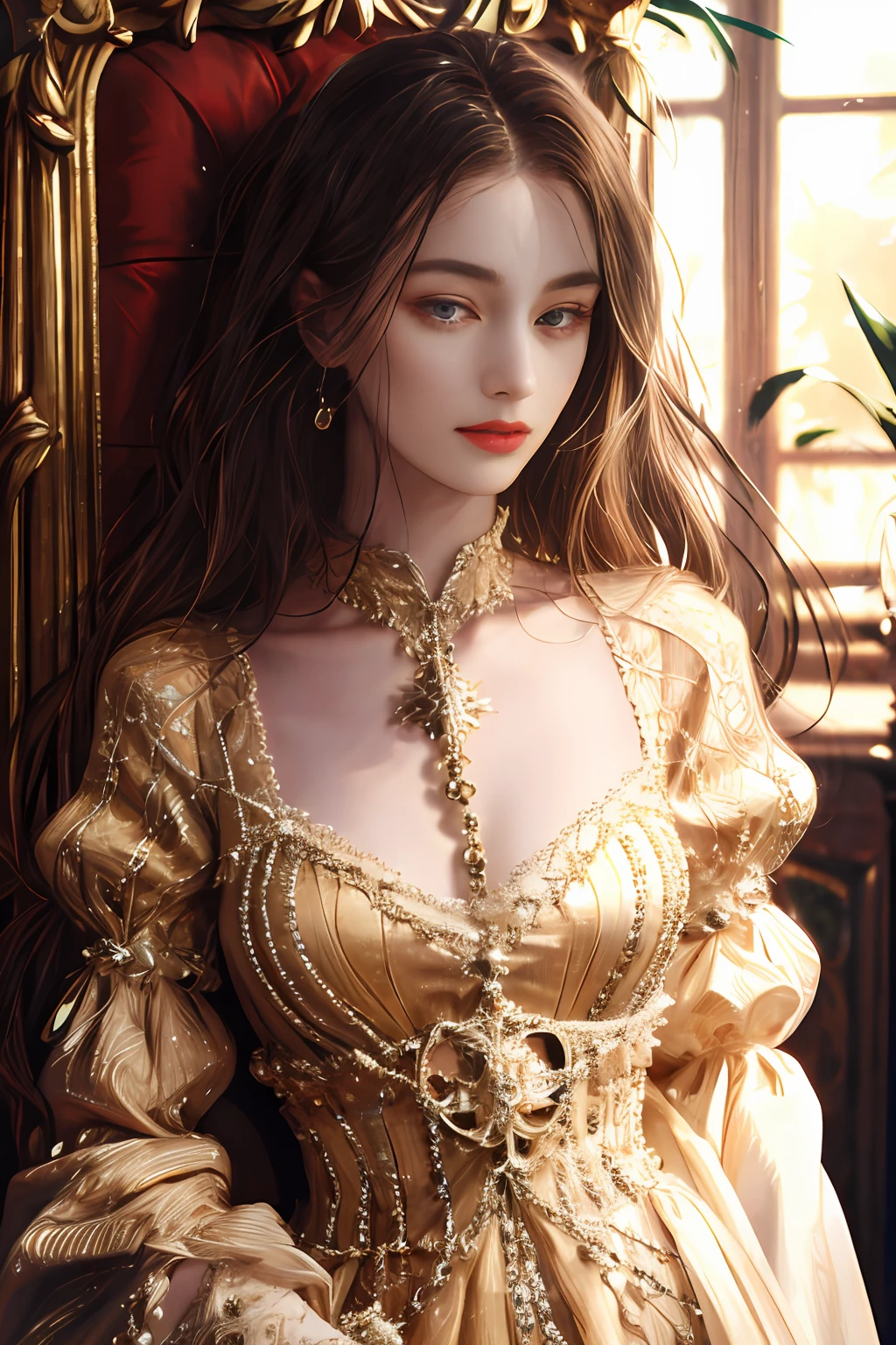 (absurdres, highres, ultra detailed), 1girl, solo, mature, Baroque, long dress, long sleeve, elegant, colorful, highest detailed, upper body