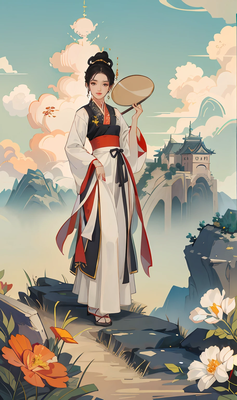 Madame,aprons,Ancient Chinese women,Plain clothing,Plain hairstyle,white backgrounid