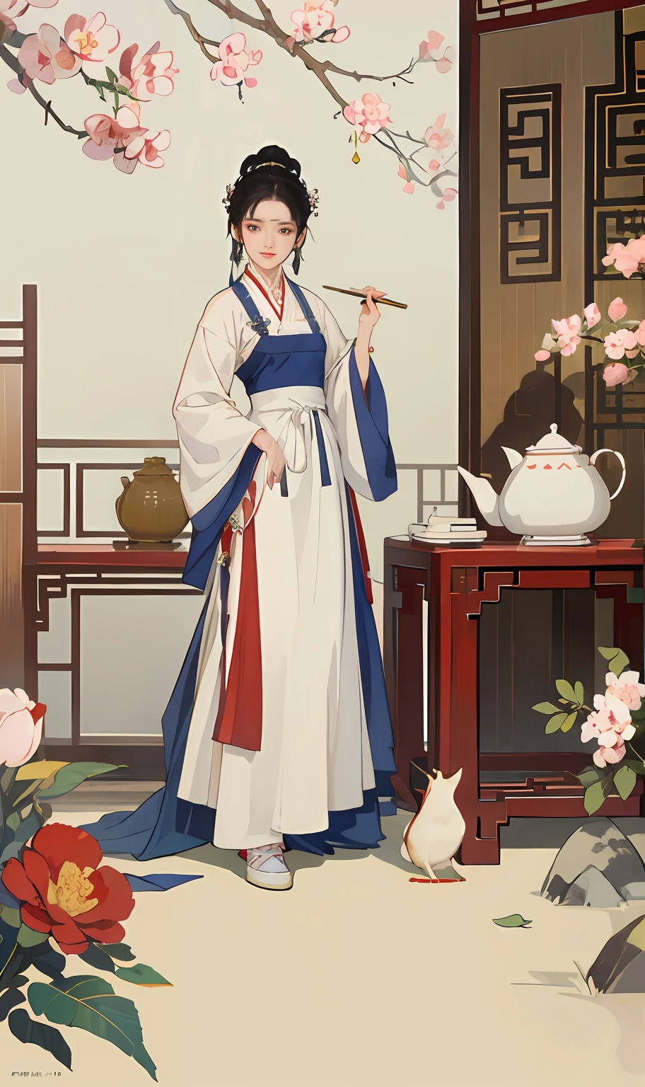 Madame，aprons，Ancient Chinese women，Plain clothing，Plain hairstyle，white backgrounid