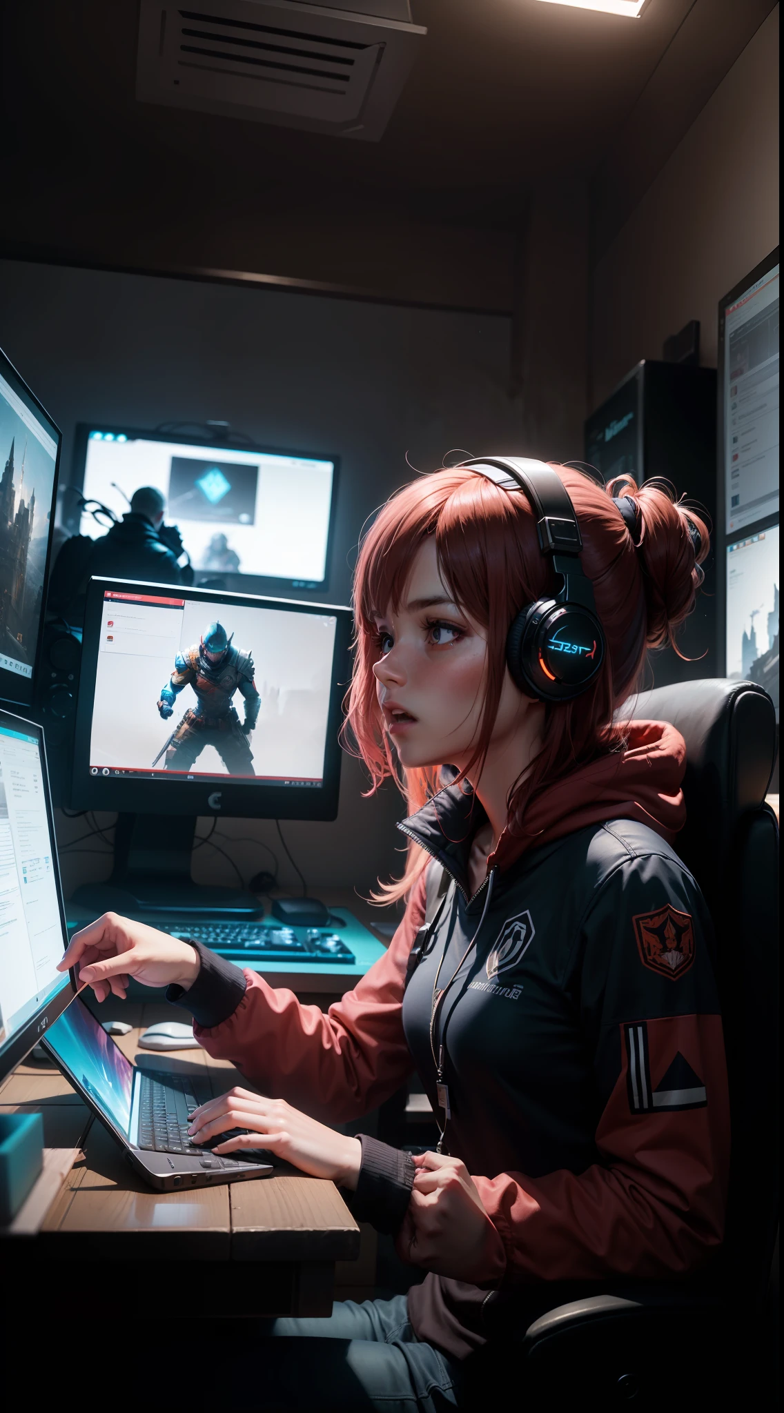 In this vivid scene, a person is fully immersed in the world of computer gaming. With eyes locked on the screen, their focus is intense, and their hands move swiftly on the keyboard and mouse.
As the game progresses, emotions flicker across their face - excitement, determination, and occasional frustration. They lean forward, engrossed in the virtual realm, where challenges await and adventures unfold.
The colorful glow of the monitor illuminates their features, creating an ethereal ambiance around them. Surrounding the gamer, gaming peripherals and gadgets adorn the desk, showcasing their dedication to the digital realm.
Time seems to lose its meaning as they delve deeper into the virtual landscape. The sound of clicking keys and occasional cheers of triumph fill the air, harmonizing with the immersive sound effects of the game.
In this pose, the gamer is fully in their element, exploring fantastical worlds, strategizing, and engaging in virtual combat. The game serves as a portal to escape reality, offering moments of exhilaration and relaxation.
Whether they play solo or connect with online friends, the gamer finds a sense of community in the gaming world. Their passion for gaming binds them with fellow players who share the same love for virtual adventures.
In this scene, the gamer becomes a modern-day explorer, navigating digital landscapes, and carving their path to triumph. The boundaries between reality and the virtual world blur, and they are the hero of their own digital narrative.
As the camera captures this mesmerizing moment, the gamer's passion and joy shine through, reminding us of the power of video games to ignite the imagination and provide a gateway to boundless possibilities.