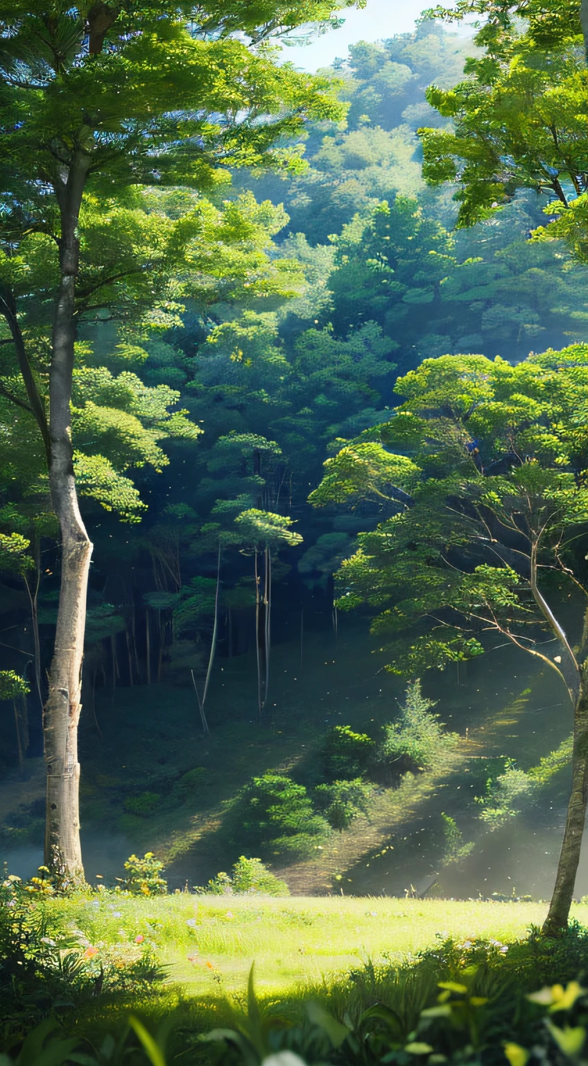 large clouds、blue-sky、ln the forest,A gentle breeze blows the leaves,evening light,hillside,Quiet,rustic,high definition detail、hyper-detailing、cinematic ligh、ultra-realistic realism、Soft light、Deep field focus bokeh、Ray tracing and surrealism。 --v6