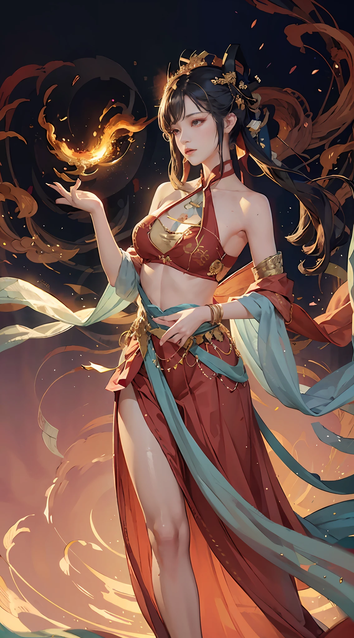 (RAW photos,best qualtiy),8K(realisticlying,photograph realistic:1.3),Extremely refined and beautiful,astounding,finedetail,tmasterpiece,hyper-detailing,A high resolution,(Most Best Illustration),(best shadow),iintricate,(In a crimson gold Chinese dragon,There is gold dust around,Black flowers,the trees,petals,ventania,Oh, God,Long wavy body,fang,fanciful,mito,high high quality,highly detailed,tmasterpiece,epic,particle effect,Dynamic effects,(drak:1.4)Front),Clouds,firestorm,mountain ranges,the sunset,sharp fokus, volume fog, 8K UHD, digital SLR camera, high qulity, (filmgrain:1.4), 富士XT3,offcial art, Unity8k wallpapers, ultra - detailed, Beautiful and beautiful, best qualityer, (Zen entanglement, tangled, entangled), (s fractal art: 1.4), 1girll, brunette color hair, chino, exposed bare shoulders, short skirt, small thighs, nabel, The is very detailed, dynamic angle, cowboy lens, (The most beautiful chaotic shape), flowing, (Bright colors), OC, (halfway: 1.2), Chinese big breasts, (tape: 1.3), (dream: 1.5), (Hanfu: 1.5), chinesedragon,(ssmile: 0.5), (Chinese God), realisticlying, 超A high resolution, 复杂, hyper-detailing, (dent in the skin), femele, Detailed body, (Detailed face: 1.1), (contoured iris), (Watercolor lenses), (perfect eyes), 4k, opulent, (tmasterpiece: 1.2), (best qualtiy:1.2), Wide buttock, thick thight, (Large breasts:1.2) big breasts and big breasts (huge tit:1.2), slutty, tempting pose。,(master piece:1.2,high high quality)