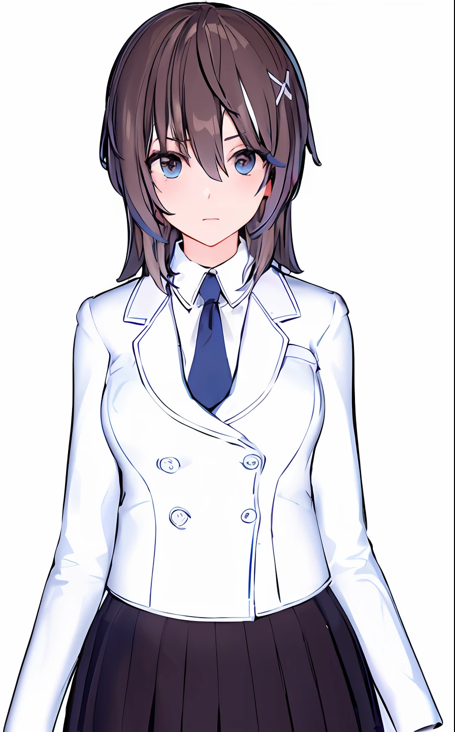 Blue eyes、Anime girl in white jacket and black skirt with blue tie, with white coat, makoto shinka, yandere. tall, Makoto, kusanagi, wearing lab coat and a blouse, anime moe art style, White coat, Gapmoe Yandere, JK Uniform, main character, Kantai Collection Style, ( ( wearing a long coat ) )